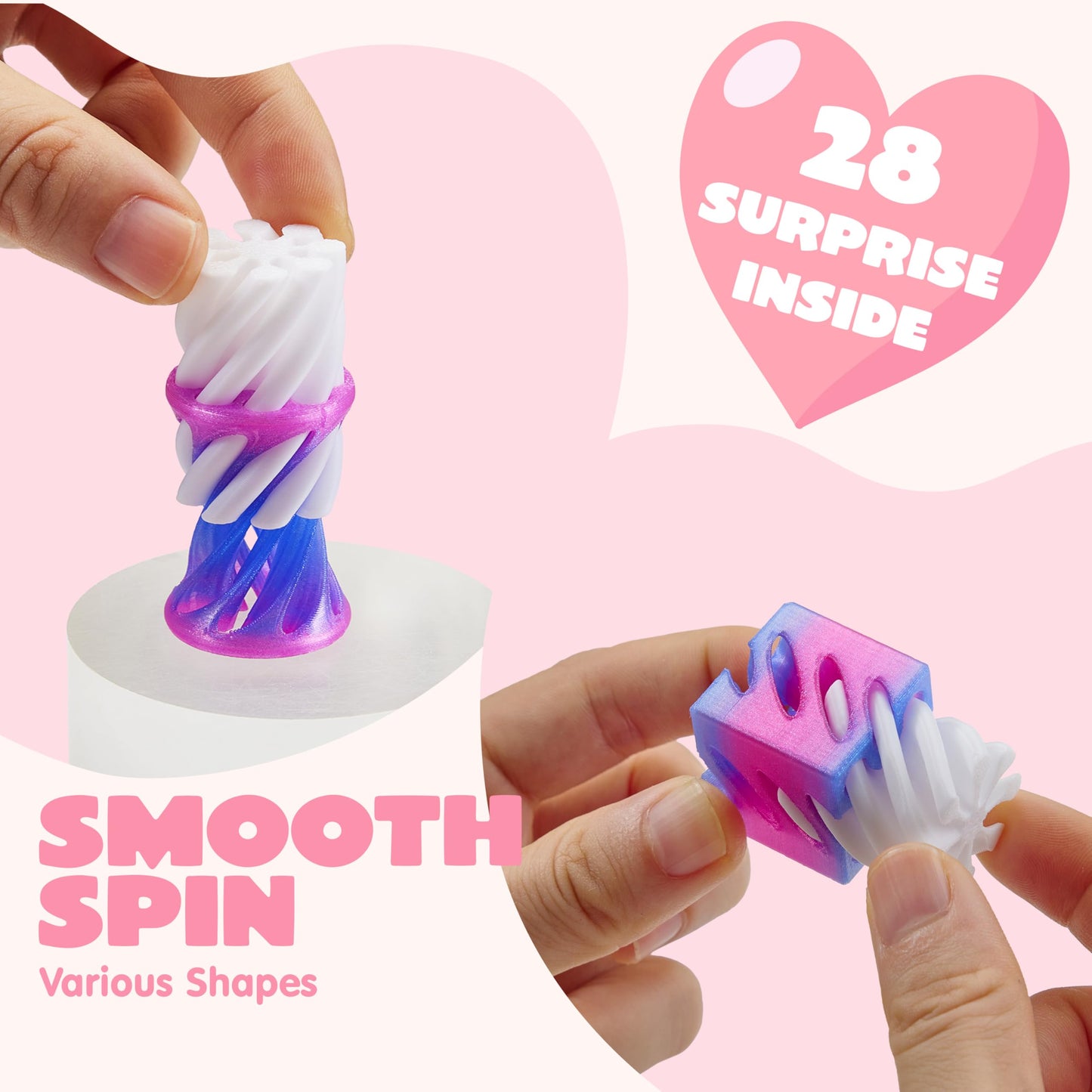 JOYIN 28 Pcs Valentines Day Gift Impossible Spiral Cone Stress Toy with Valentine Cards, 3D Printed Passthrough Toy for Kids Valentine Party Favors Gift Classroom Exchange Boys & Girls
