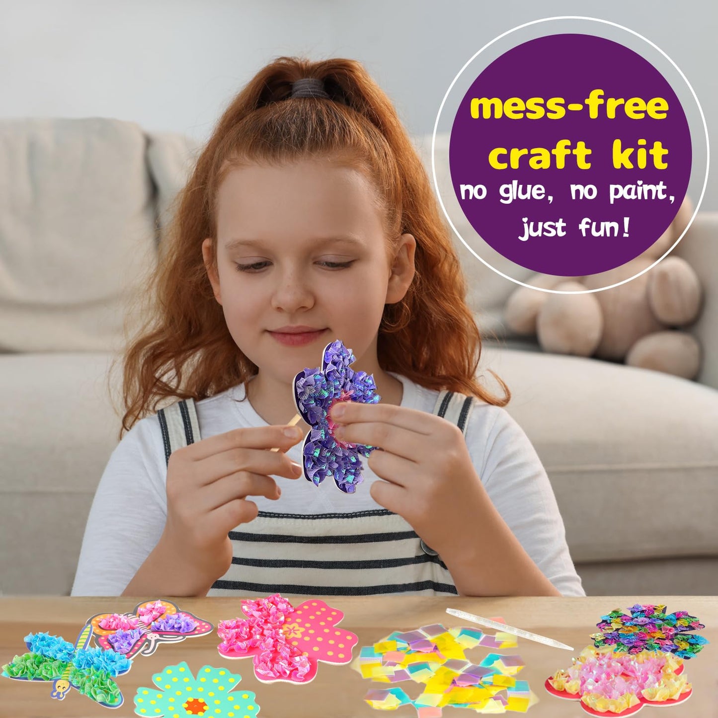 Yrinfay Poke Arts and Crafts kit for Kids, DIY 7 Flowers & 2 Butterflies & 1 Dragonfly, Mess Free Creative Game Toys for Girl 6-8 8-12, Gifts for Boys & Girls Ages 6 7 8 9 10 11 12 Years Old