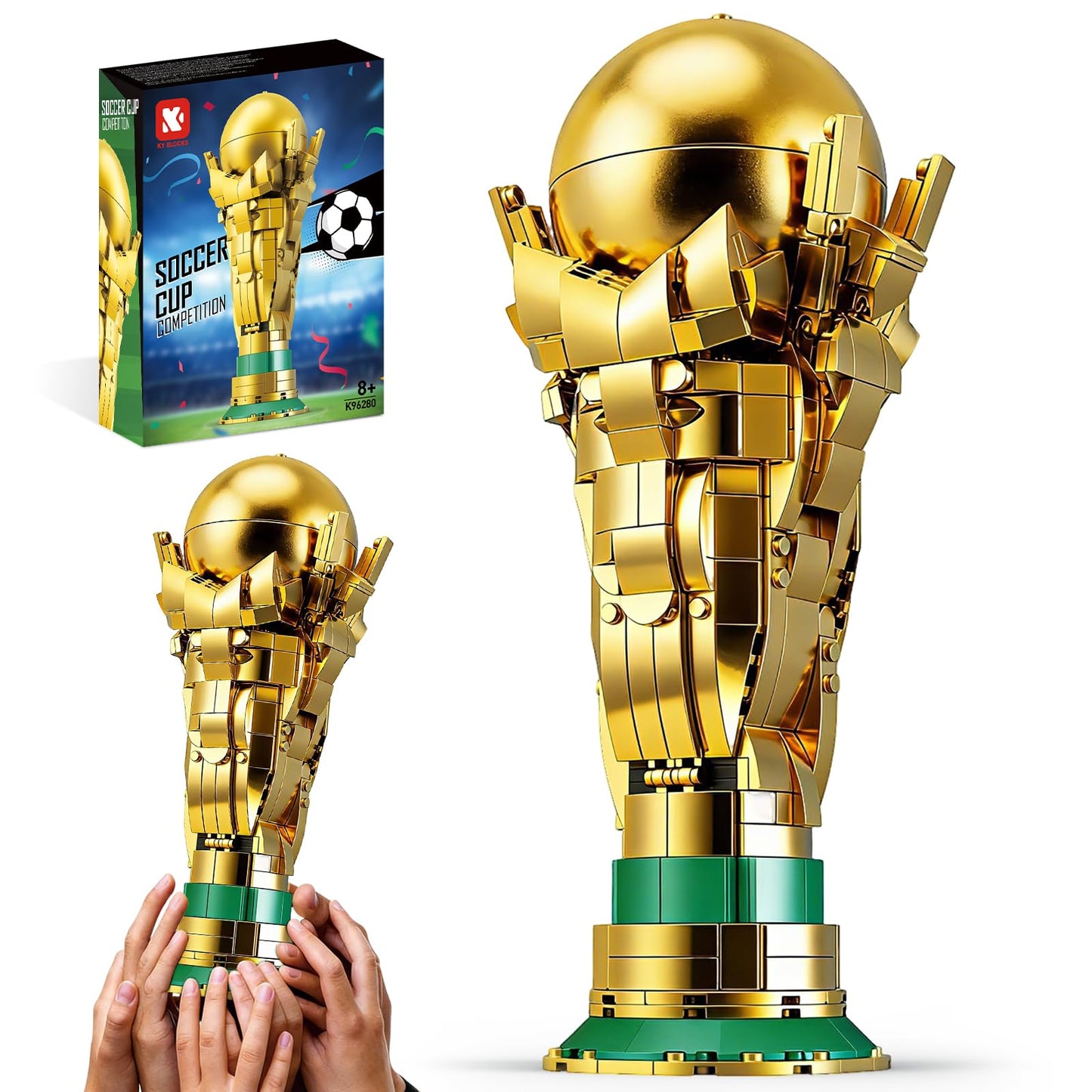 Soccer Trophy Building Set for Kids 8+ (446 Pieces) – STEM Golden Football Cup Model with Opening Sphere & Hidden Mini Balls – Collectible Display for Home Office Desk, Birthday Gift for Sports Fans