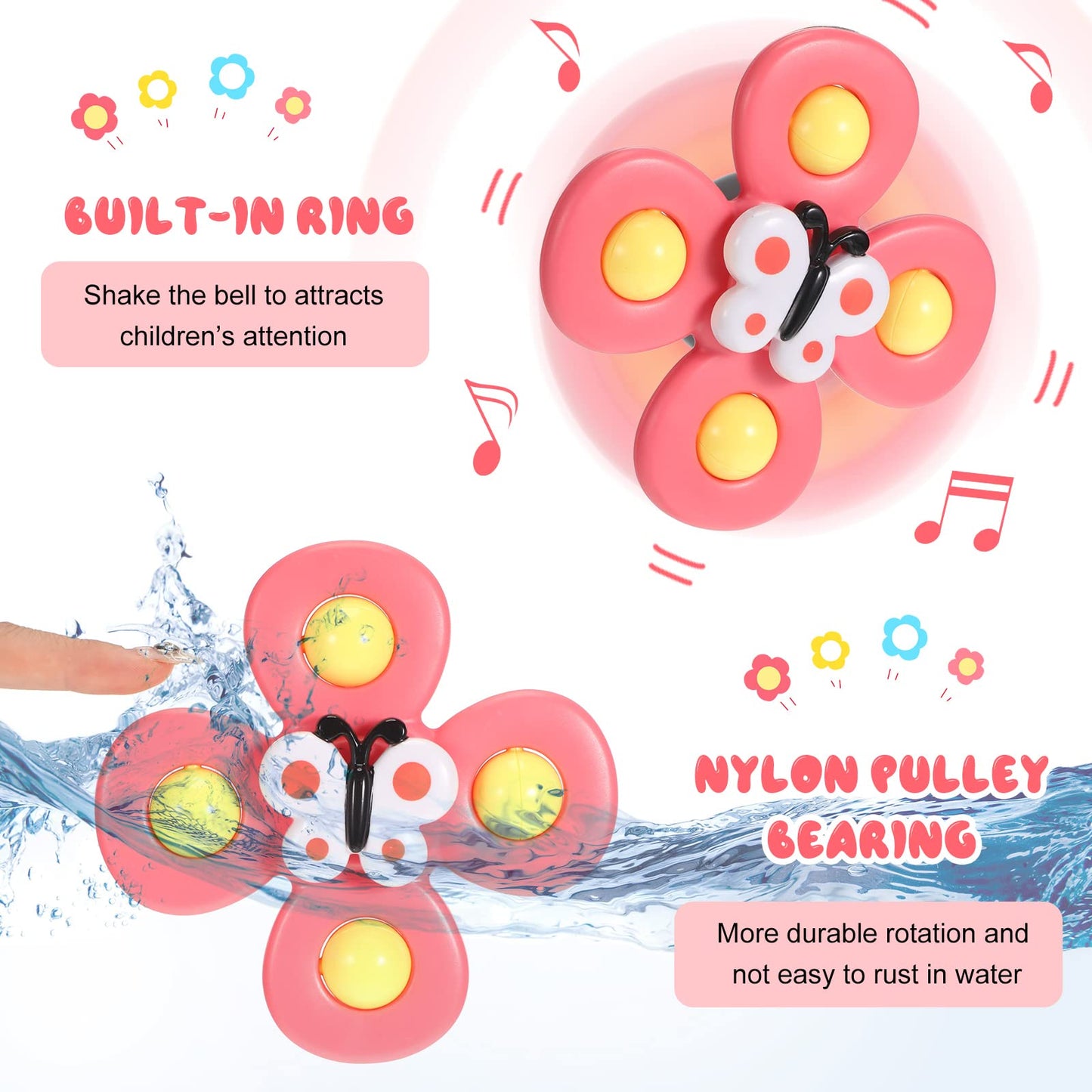 Leitee 9 Pcs Suction Cup Toys Bath Toys Sensory Strong Suction Cup Toys Spinner Dimple Toy Birthday Gifts for Early Education Bathtub Dining Chairs, 3 Styles(Cute Style)