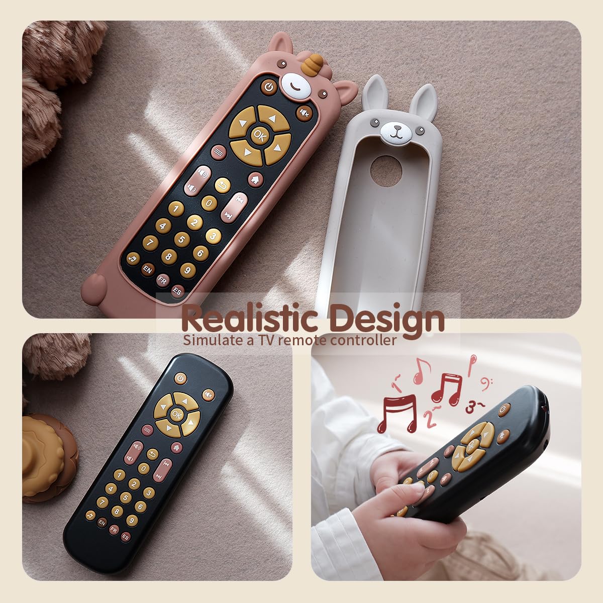 Nueplay Pretend Remote Control Toy for Toddlers with Light and Music-Includes 2 Washable Silicone Covers,Trilingual Number Learning in English,Spanish and French,Gifts for 1 Year Old Girls