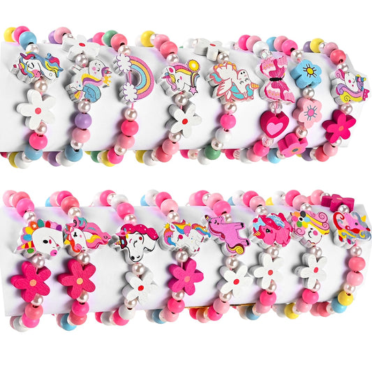 Faburo 16pcs Kids Jewelry for Girls -16 Unicorn Bracelets, Little Girls Jewelry Kids Bracelets for girls, Butterfly & Rainbow & Flower Toddler Jewelry Birthday Christmas Gift Age 3 4 6 8