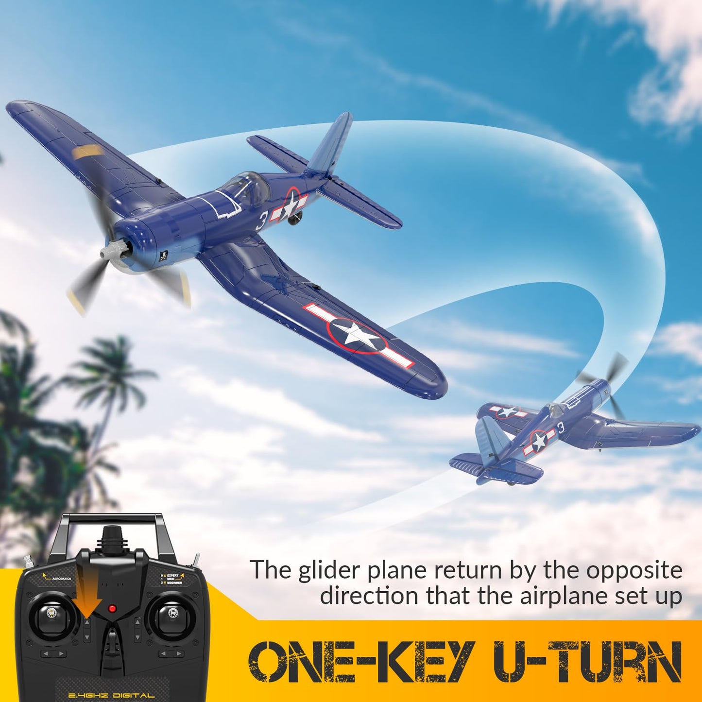 RCSHOBBY RC Plane 4-CH Remote Control Airplane F4U Corsair RTF Aircraft with One-Key Aerobatic and 6-axis Stabilizer,Ready to Fly RC Airplane for Beginner, Ideal Gift for Adults