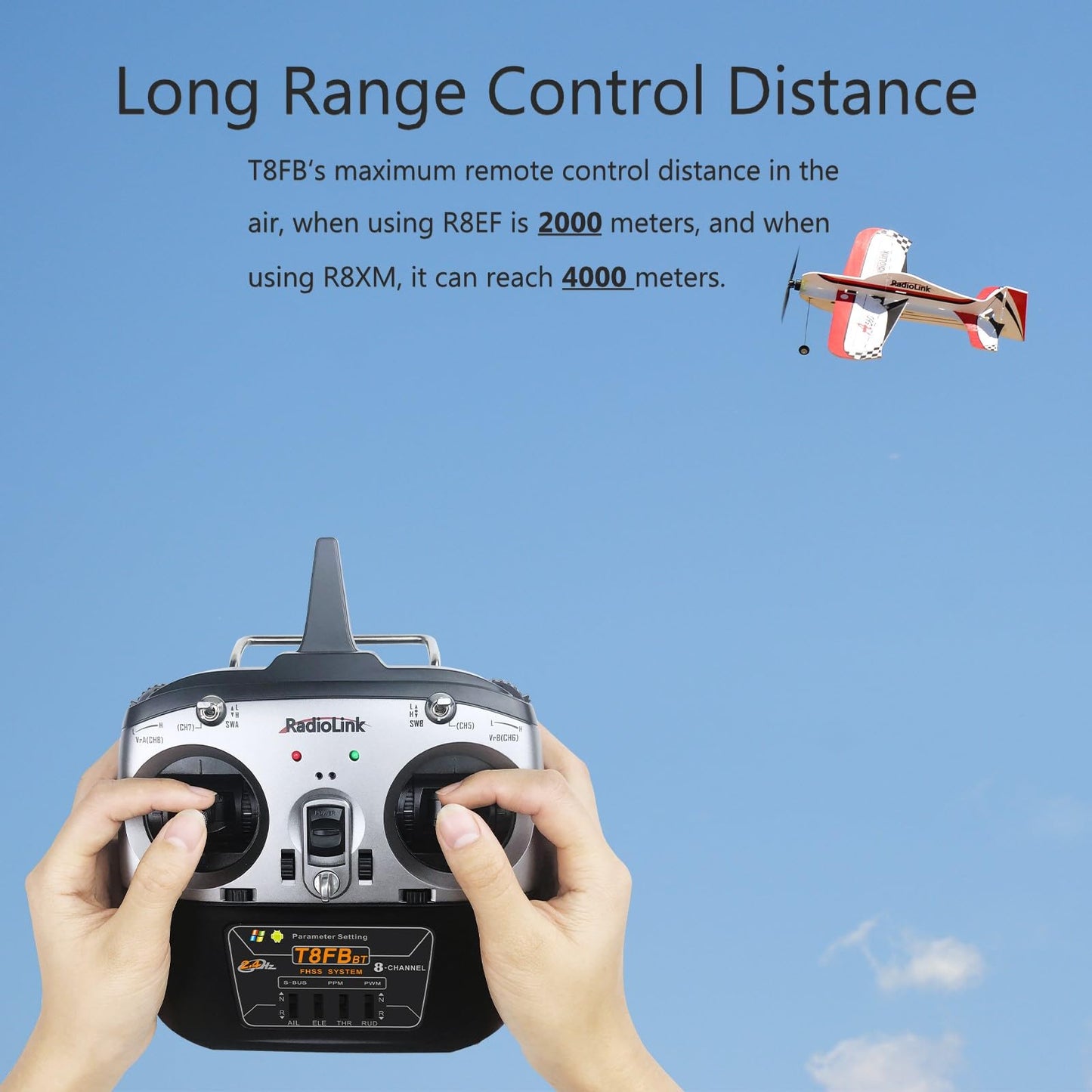 Radiolink T8FB 8 Channels 2.4GHz RC Remote Transmitter and R8EF Receiver APP Parameter Setup Dual Stick Controller for RC Airplane Aircraft Boat Car and More(Mode 2)
