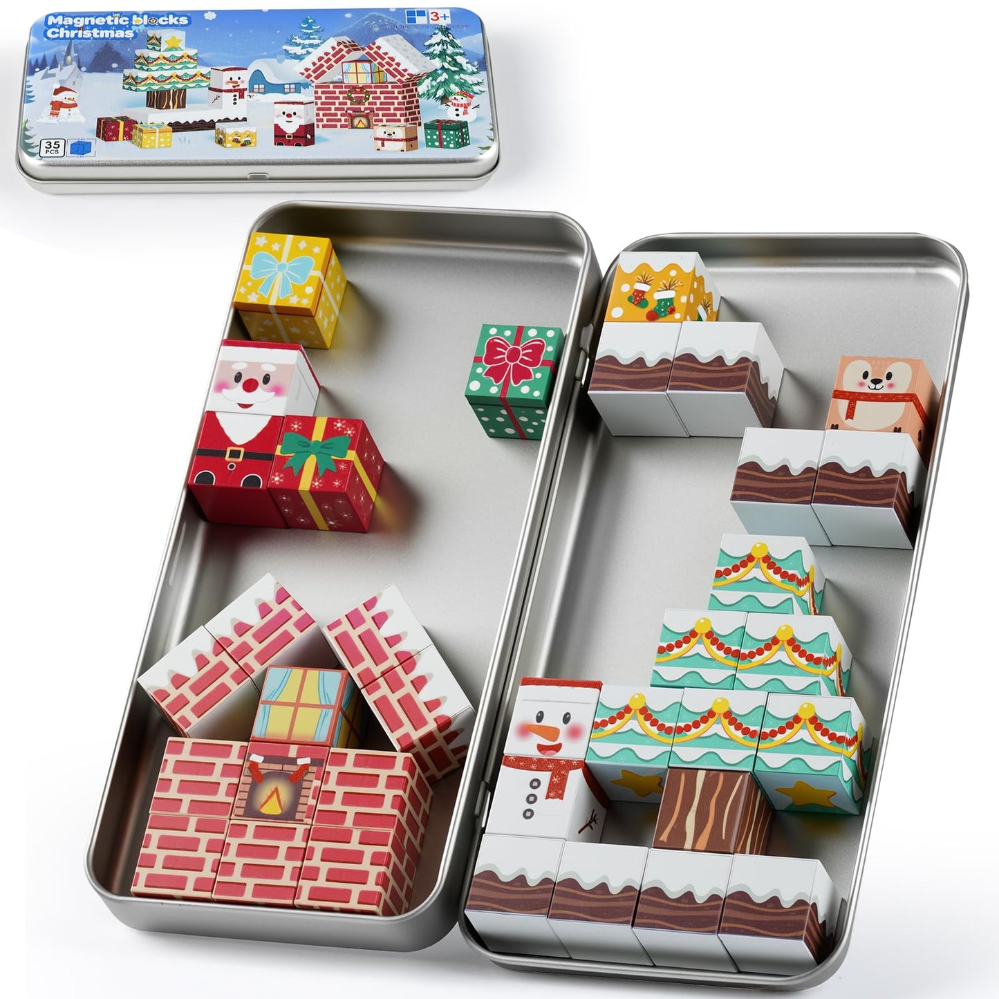 Magnetic Building Blocks for Kids Ages 3-8, STEM Magnetic Cubes Travel Toys with Iron Storage Box – Portable Sensory Learning for Toddlers, Fine Motor Skills Toy for Ages 3 4 5 6 7 8（Festival）