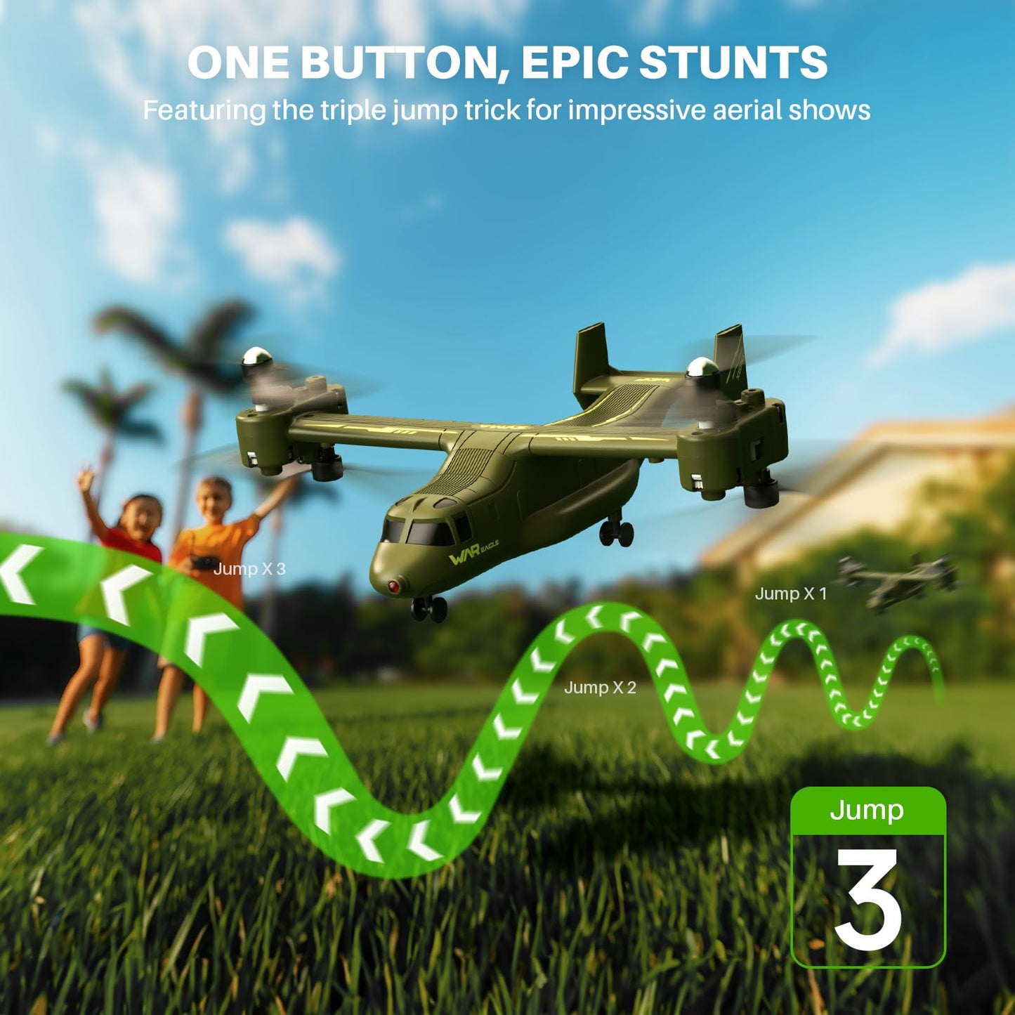 SYMA X550 RC Plane, 4 CH Remote Control Airplane with High/Low Speed, One-Key Takeoff/Landing, Stunt Flight Modes, Army Model Plane Gift for Kids, Beginners & Adults