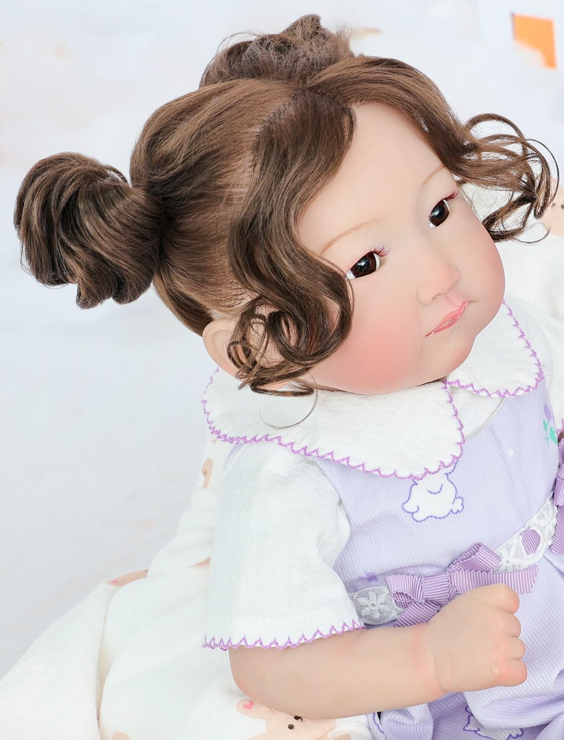 Cloveray Reborn Baby Dolls, 18 Inch Large Realistic Soft Body Asian Baby Doll with Purple Outfit, Brown Glass Eyes, Gift for Girls Ages 3+, Comforting Companion, Pretend Play, Collectible