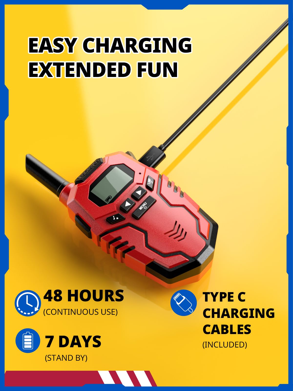 Inspireyes Walkie Talkies for Kids, Rechargeable Long Range 2 Way Radio, Outdoor Beach Camping Road Trip Role Play Toys for 3 4 5 8-12 Year Old Boys Birthday Xmas Gift for Kids, 3 Pack