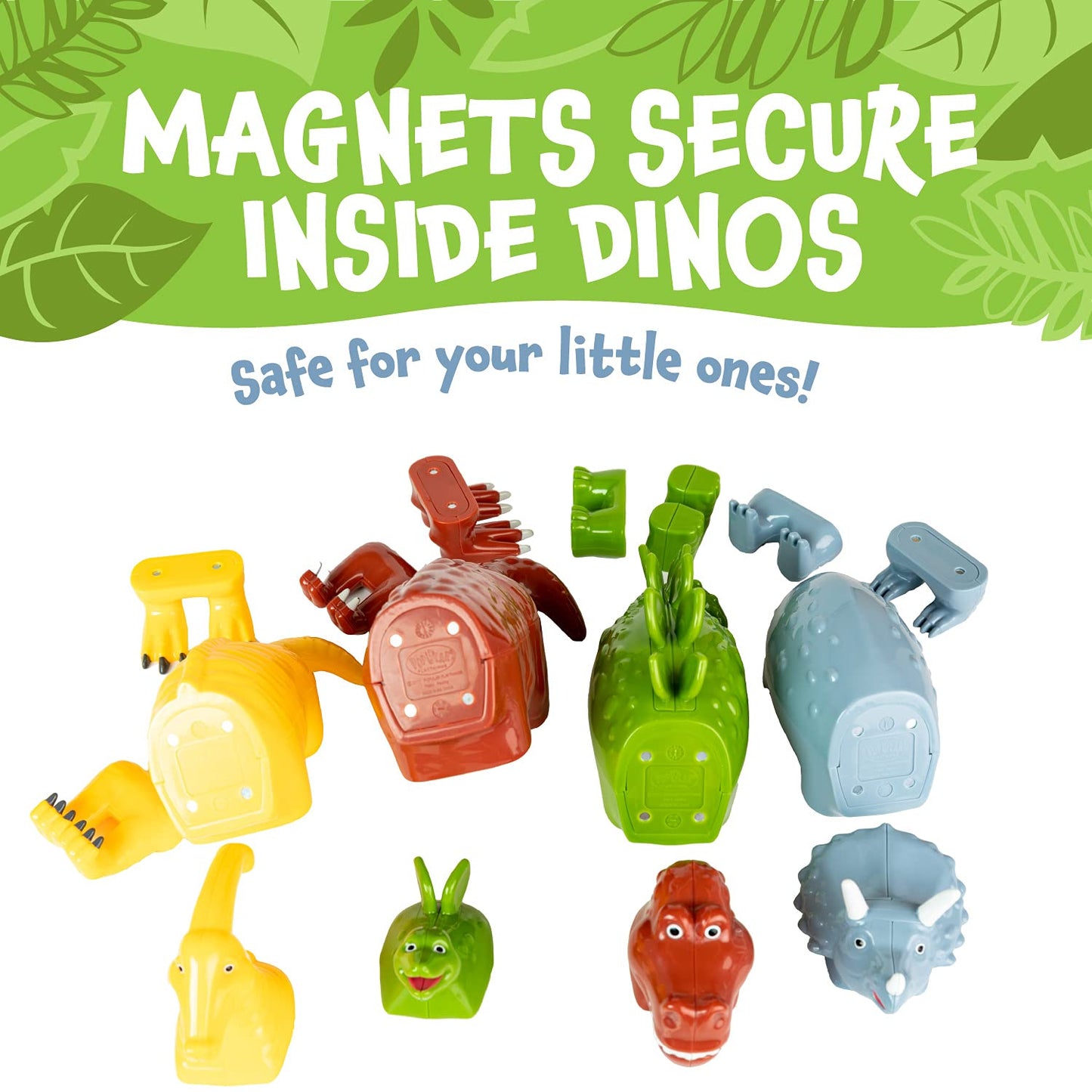 POPULAR PLAYTHINGS Magnetic Dinosaurs for Toddlers 1-3, Mix or Match Dinosaur Toys, Set of 4 Gift for Kids - Dinosaurs