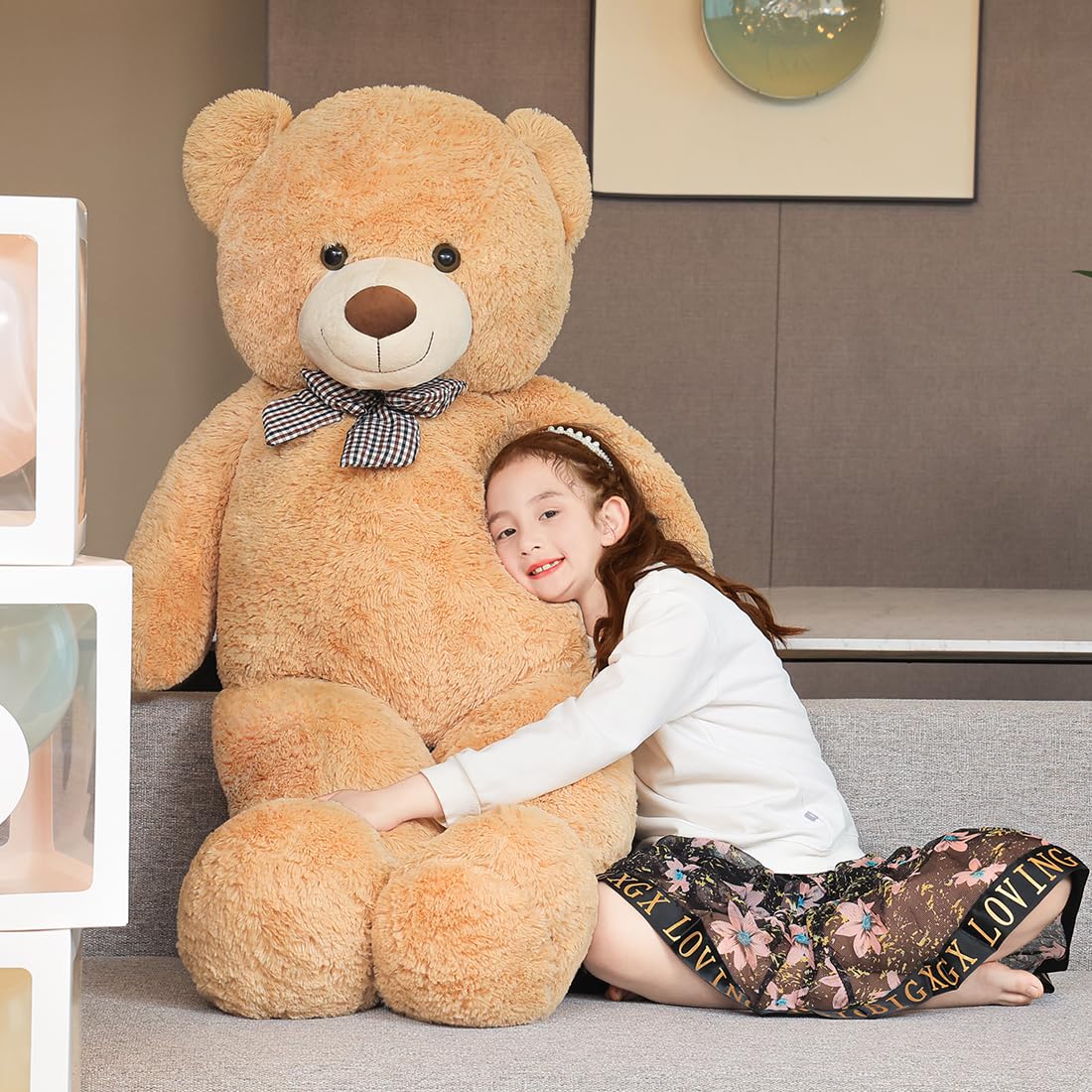 SNOWOLF Mothers Day Bear Gifts for Mom Giant Teddy Bear 47" Stuffed Animals Plush Toy, 4 Feet Cute Life Size Big Soft Bear for Boy Girl Birthday Valentine, 5 LBs, 120 CM, Light Brown