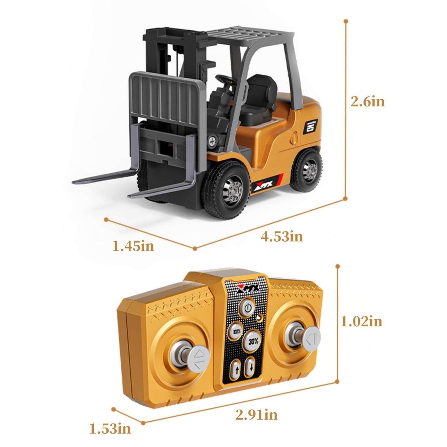 BRRRRT 1/64 RC Forklift Toy 7 Channel 2 Mode Mini Remote Control Forklift Truck with Rechargeable Battery, 2 in 1 Transformable Lift Fork & Hook with Lights & Sounds for Adults Kids Boys and Girls