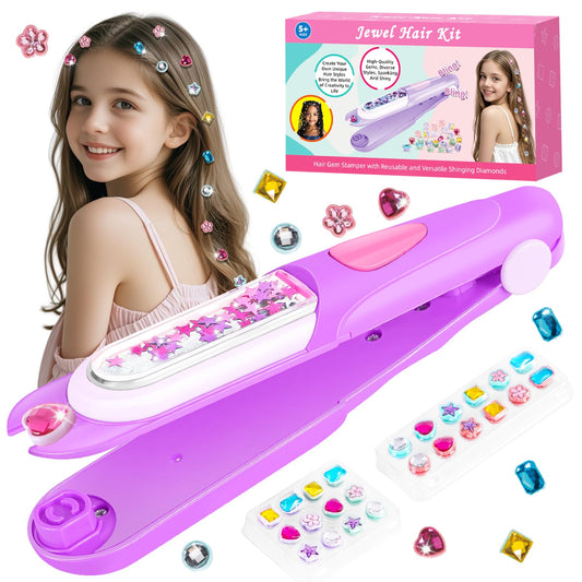 Hair Gem Stamper Kit - Bling Hair Jewels for Girls Toys - Hair Accessories with Reusable Shining Diamonds, Birthday Gifts for Girls 3 4 5 6 8-12