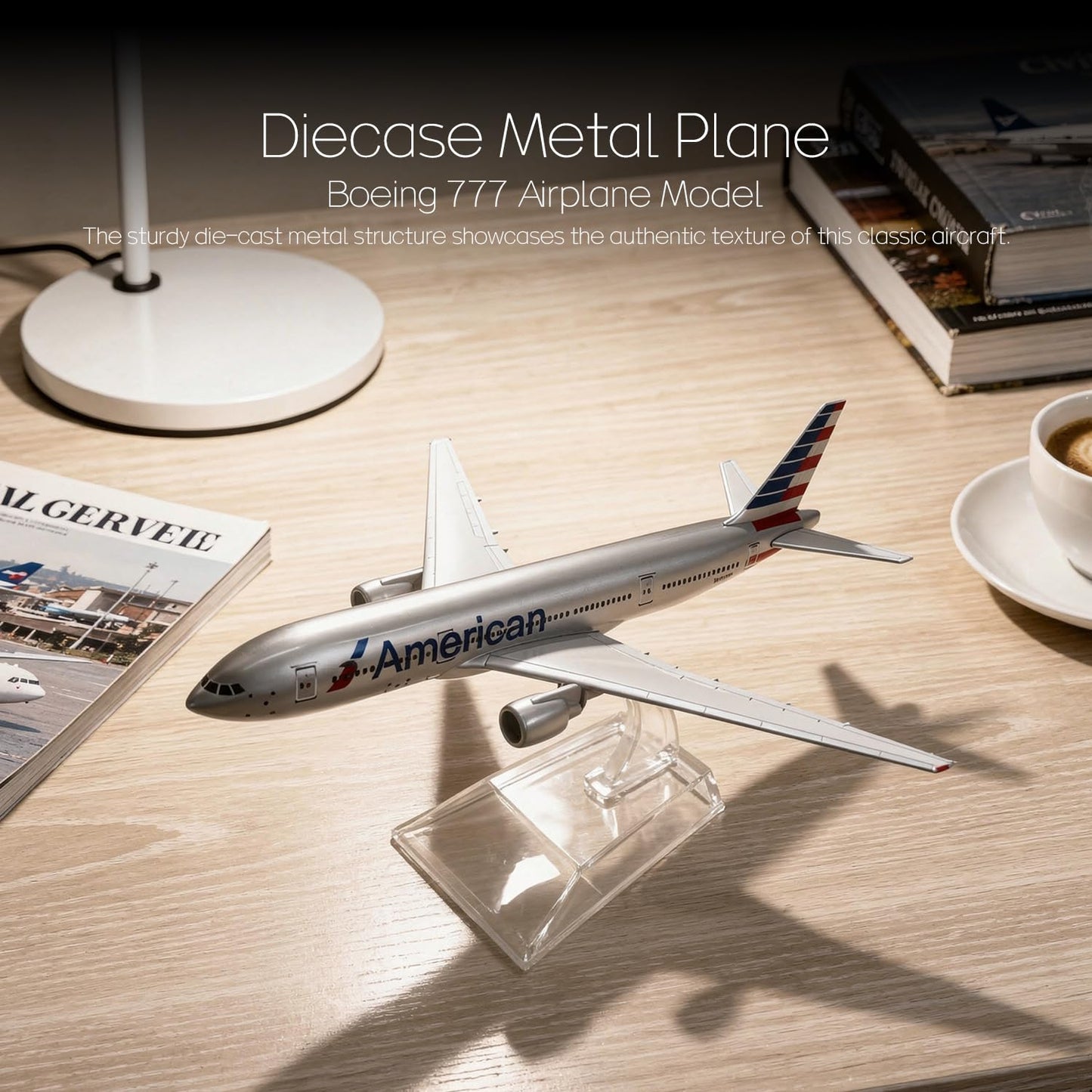 QIYUMOKE 1/400 Compatible for Boeing 777 AA Airplane Model 15cm Die-cast Aircraft with Stand, American Plane Replica for Desktop Decor, Collectible Gift for Adults & Aviation Enthusiasts