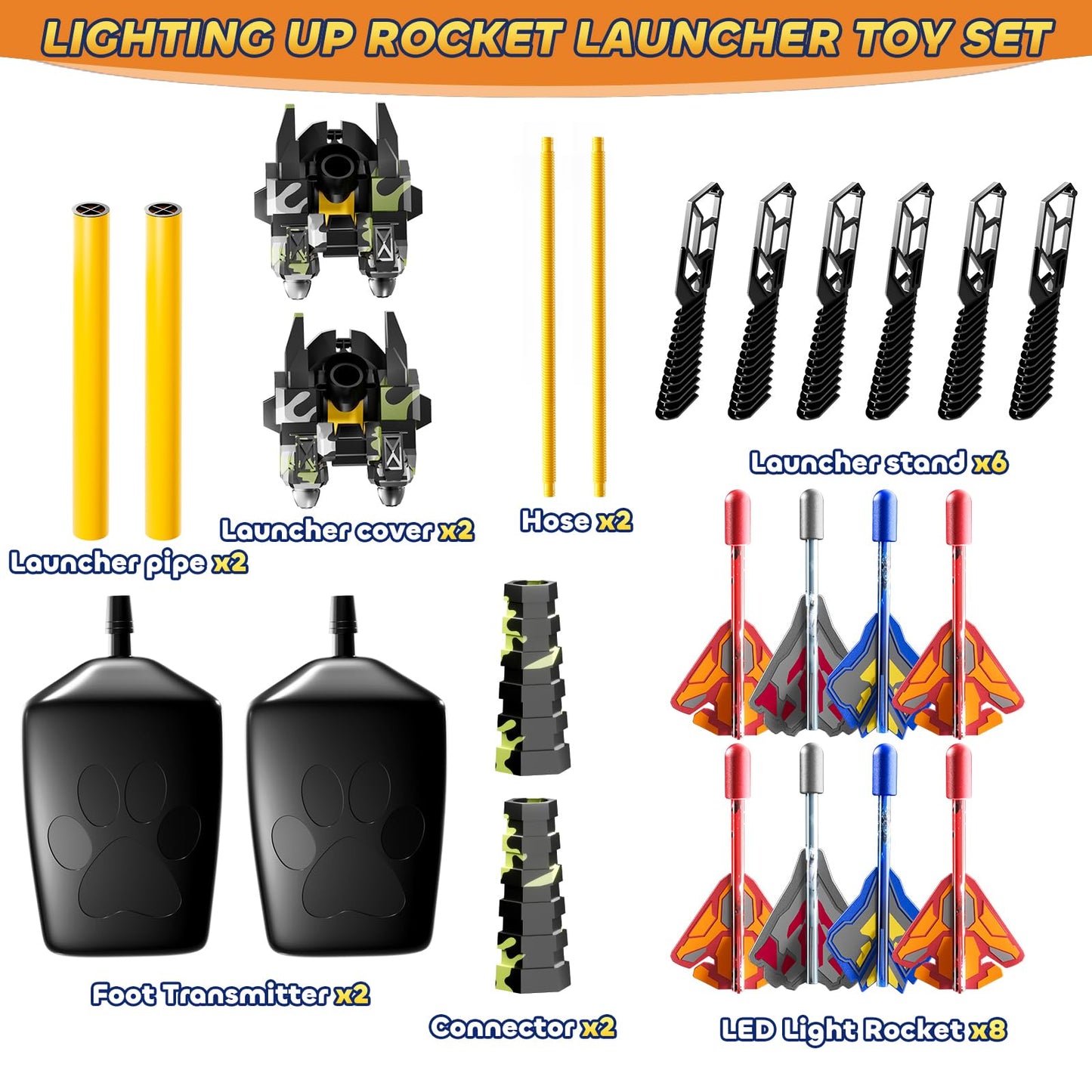DULONIME Rocket Launcher for Kids with 8 LED Airplane Rockets and 2 Tank Launcher, Outdoor Toys for Toddlers, Rockets for Kids Age 4-8, 2 3 4 5 Year Old Boy Birthday Gift, Launching up to 120+ Feet
