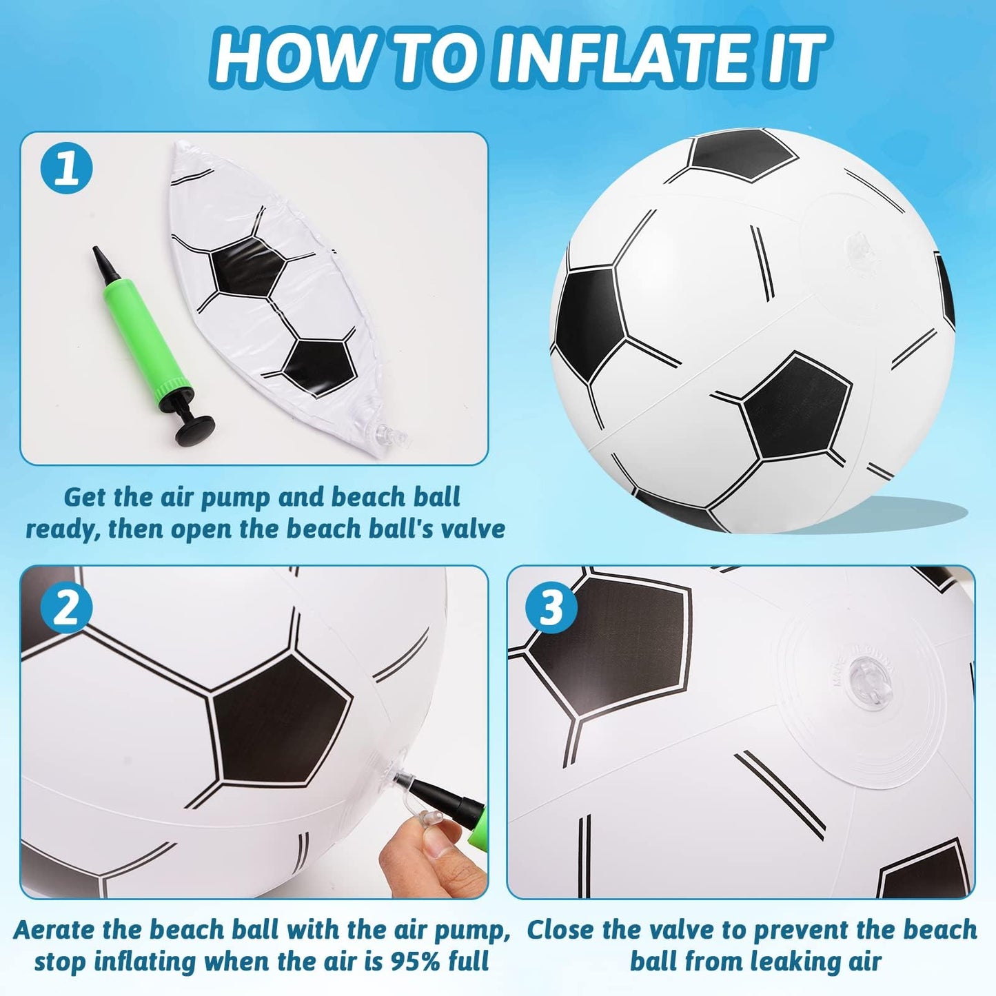 WELLVO 24 Pack 12" Inflatable Soccer Beach Balls - Bulk Kids Party Favors & Outdoor & Pool Toys