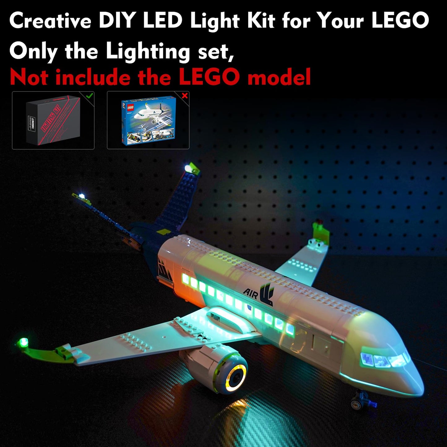 LocoLee LED Light Kit Compatible with Lego Passenger Airplane 60367, DIY Creative Lighting Set Accessories Compatible with Lego 60367 for Adults (Lights Only, No Models)