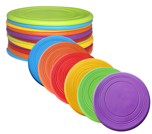 Jsonoye 7'' Kids Outdoor Game Flying Discs 12 Pack Party Favors School Teaching Early Education Sports Safe Soft for Toddler Kindergarten Children Colorful DIY Drawing Plate
