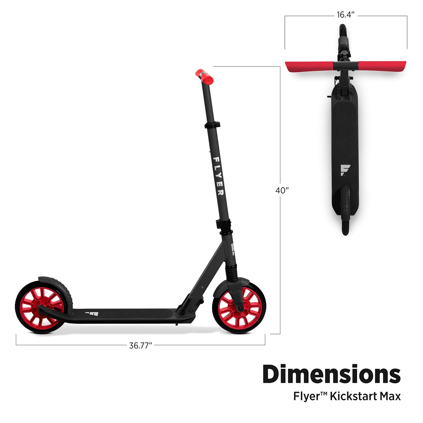 Radio Flyer Kickstart Max, Kick Scooter, Adjustable Handlebars & Foldable, Red Scooter 8+ Years, and up to 220 lbs