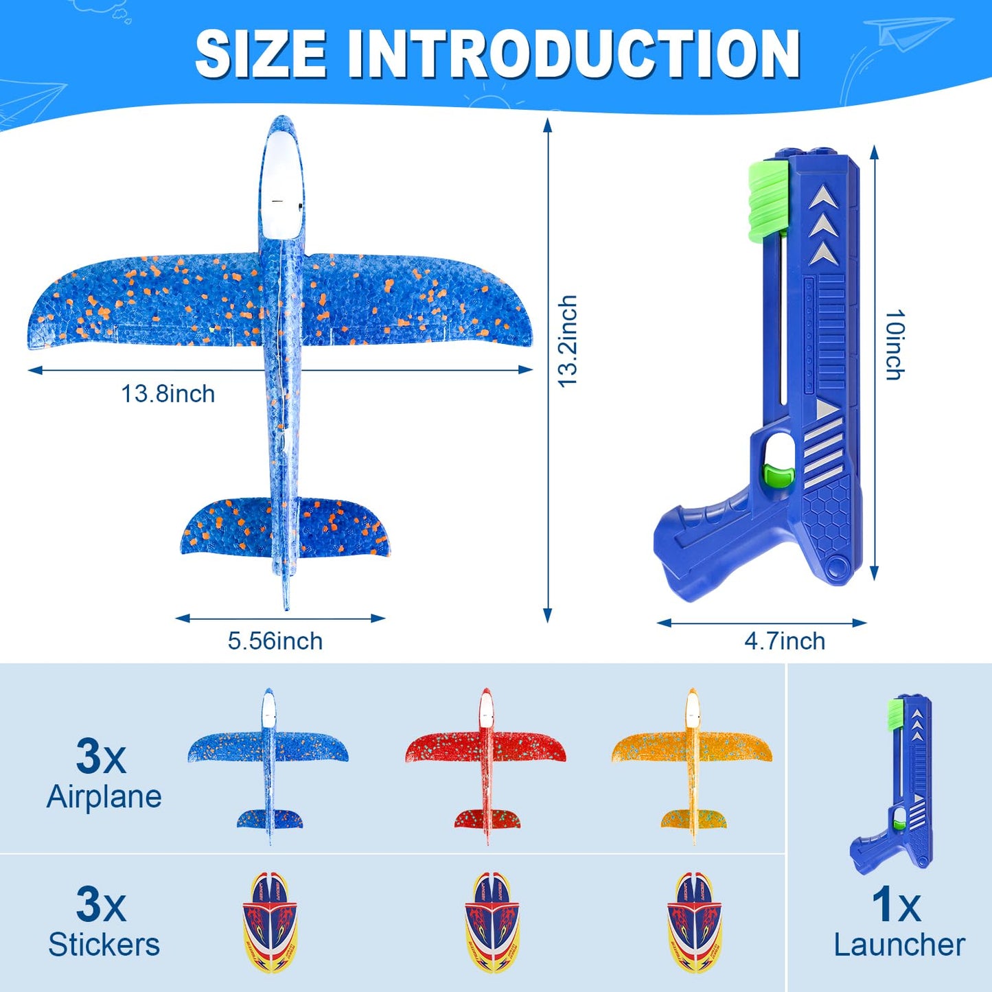 TAOTENDAR Airplane Launcher Toys,3 Pack 13.2'' LED Foam Glider Catapult Plane Toy for Boys,2 Flight Modes Outdoor Flying Toys Birthday Gifts for Boys Girls 3 4 5 6 7 8 9 10 11 12 Year Old