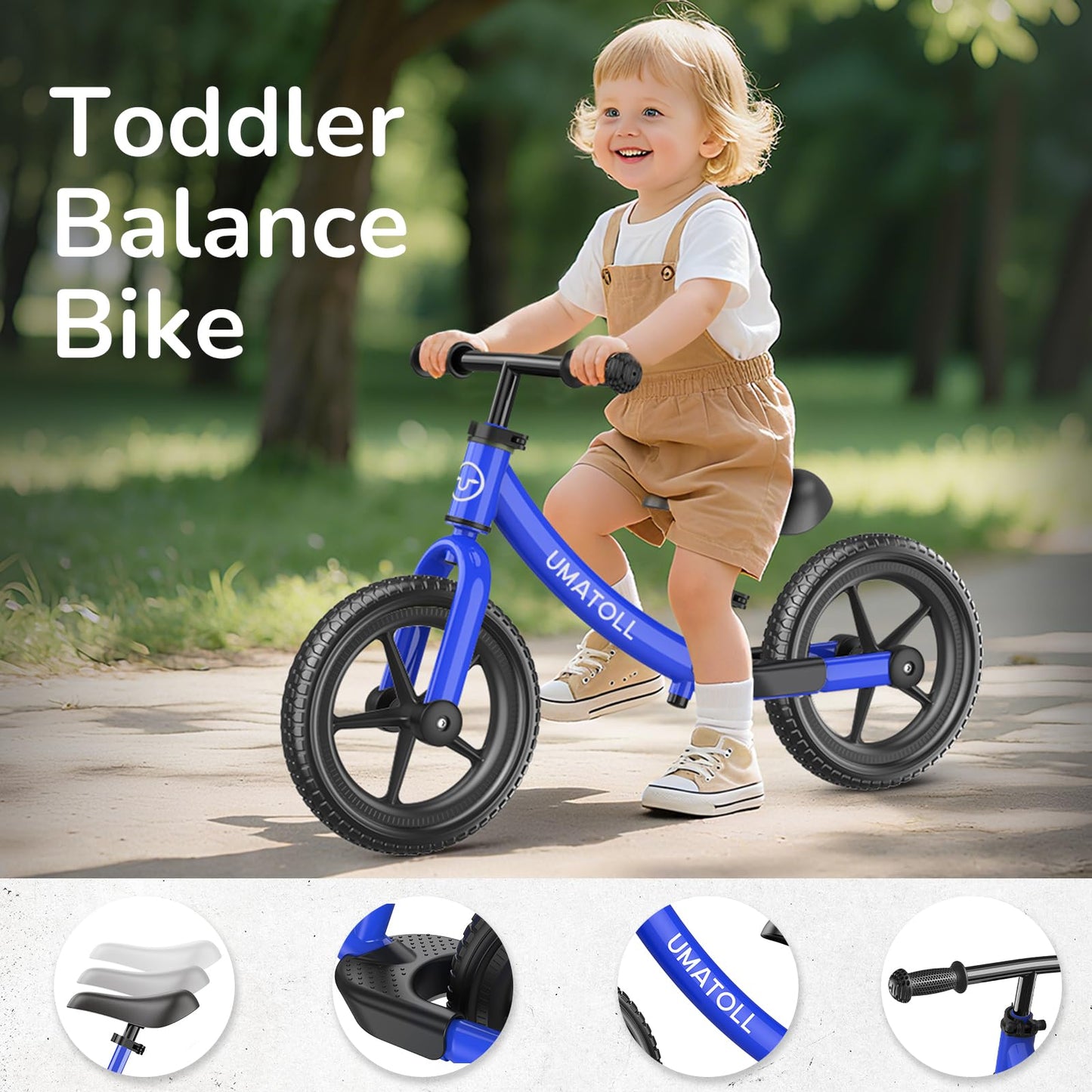 Umatoll Toddler Balance Bike 2 Year Old, Kids Bike Toy for 18 Months to 5 Years Old, Tool-Free Adjustment, Birthday Gifts for 2-3 Boys Girls, No Pedal (Blue)