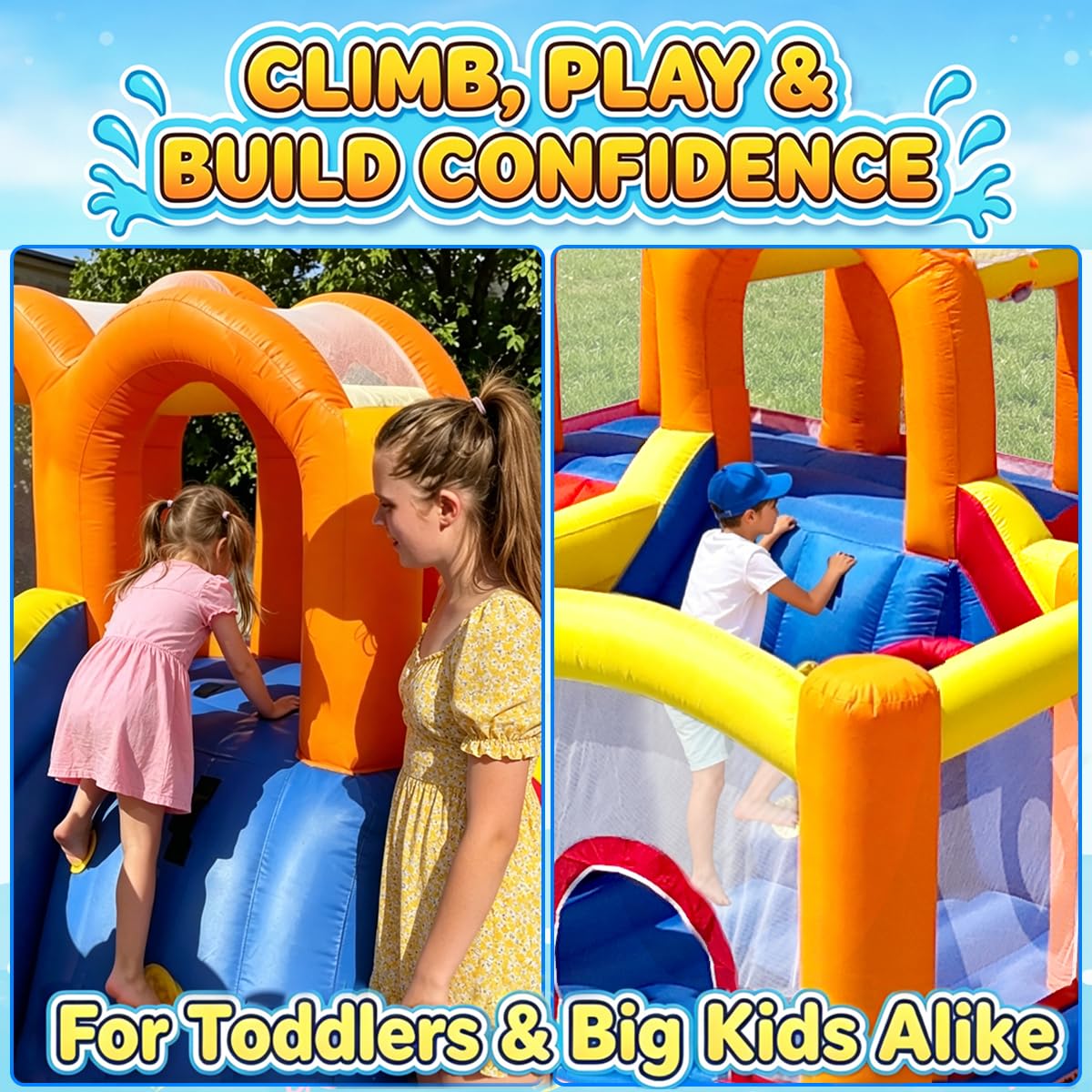 HuaKastro [Upgraded Version] Bounce House Water Slide Combo for Big Kids 8-12, Water Bounce House with Dual Long Slides & Big Splash Pool, Backyard Water Park for Kids 3-12