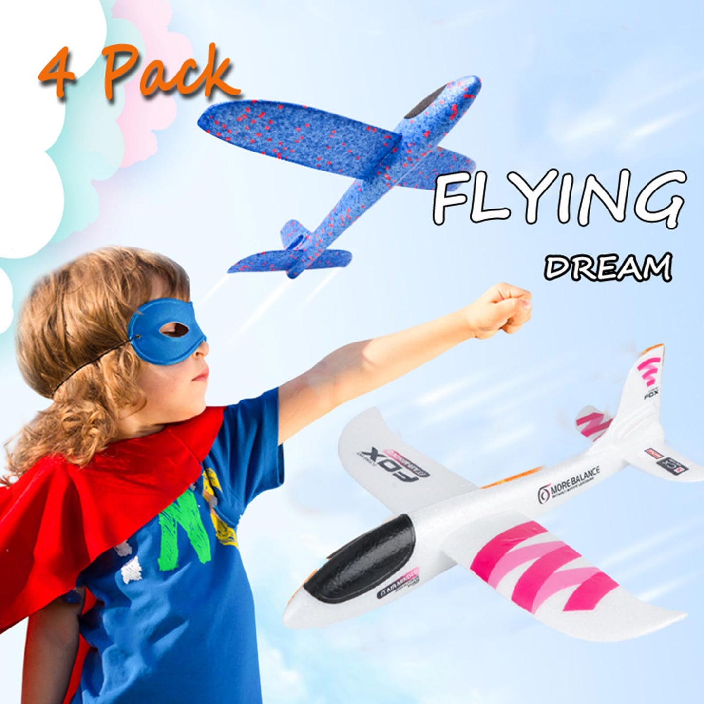 BooTaa 4 Pack Toy Airplanes, 17.5" Large Throwing Foam Plane, 2 Flight Mode, Aeroplane Gliders, Flying Aircraft, Gifts for 3 4 5 6 7 8 Year Old Kids Boys,Outdoor Sport Game Toys, Birthday Party Favors