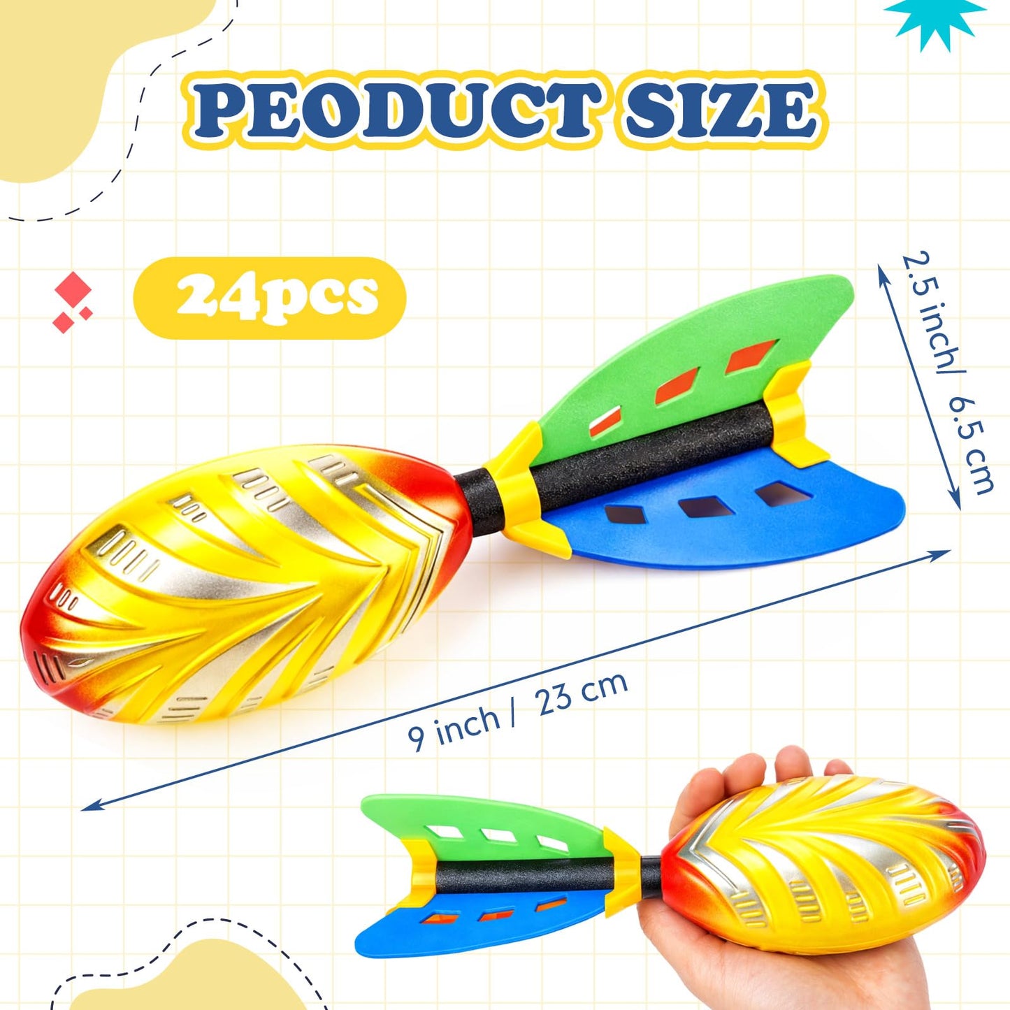 Teyva Daily 24 Pack Foam Missile Footballs with Aerodynamic Tails, 9 in Soft Foam Sports Football, Safe Throwing Ball Toys for Kids Dog Outdoor Game Backyard Beach Pool Play