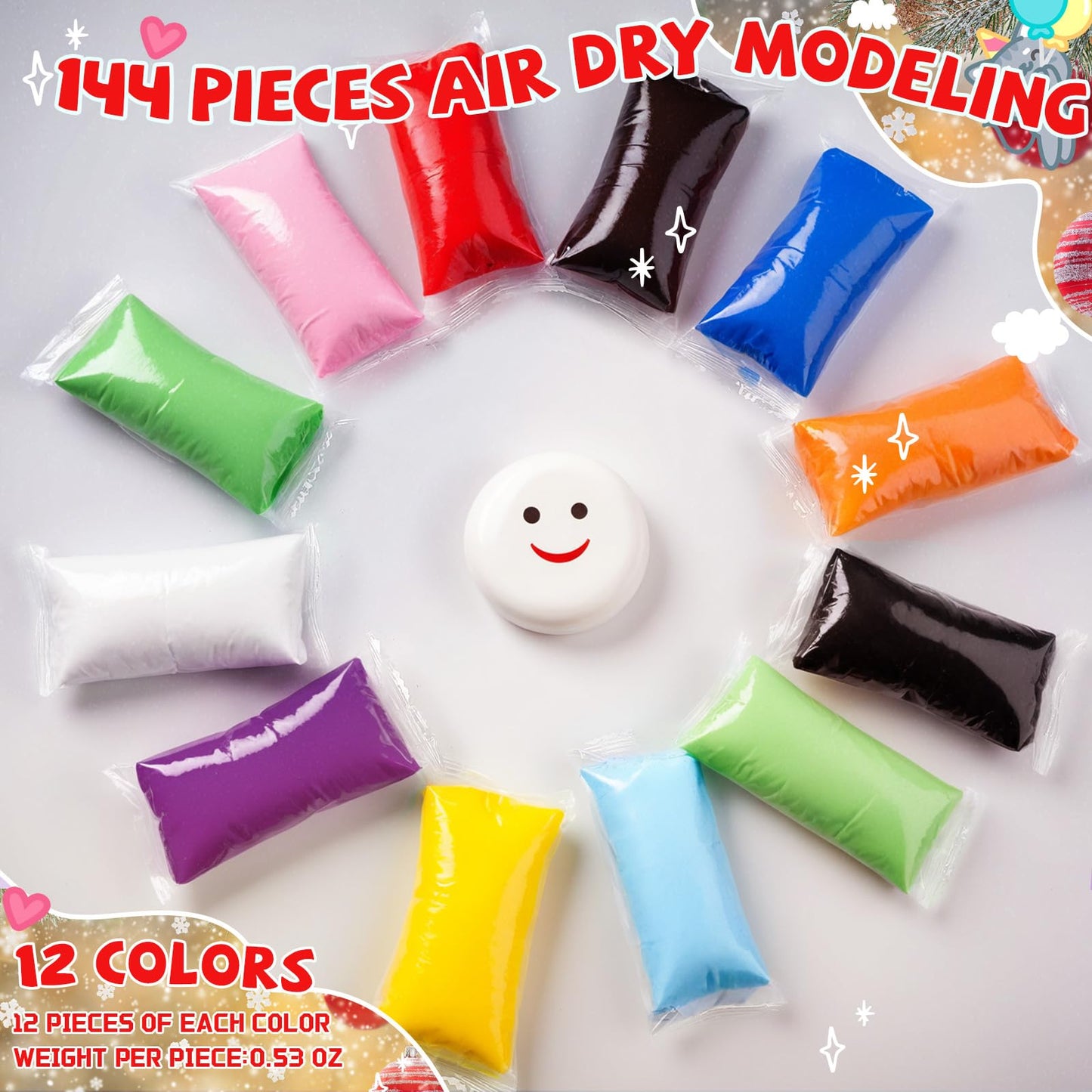 VioraWhite 144 Pcs Air Dry Clay Bulk 76 oz Mardi Gras Soft DIY Modeling Clay Kit Magic Foam Crafts for Sculpting Kids Gifts Party School Supplies for Crafts Artistic Project(Vivid Color)