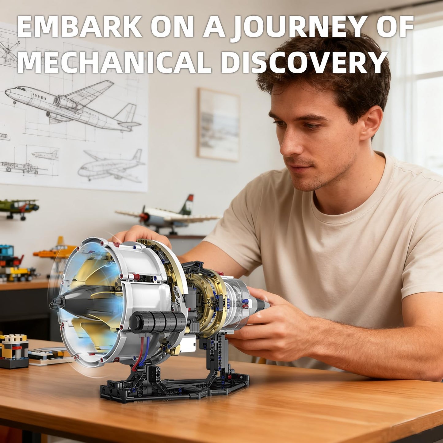Suplanet Aircraft Engine Toys Building Sets,Turbofan Engine Model that Run with Motor and Lights,Mechanical Science Education STEM DIY Project Building Kit for Adults and Kids Aged 8-14 (564 pcs)