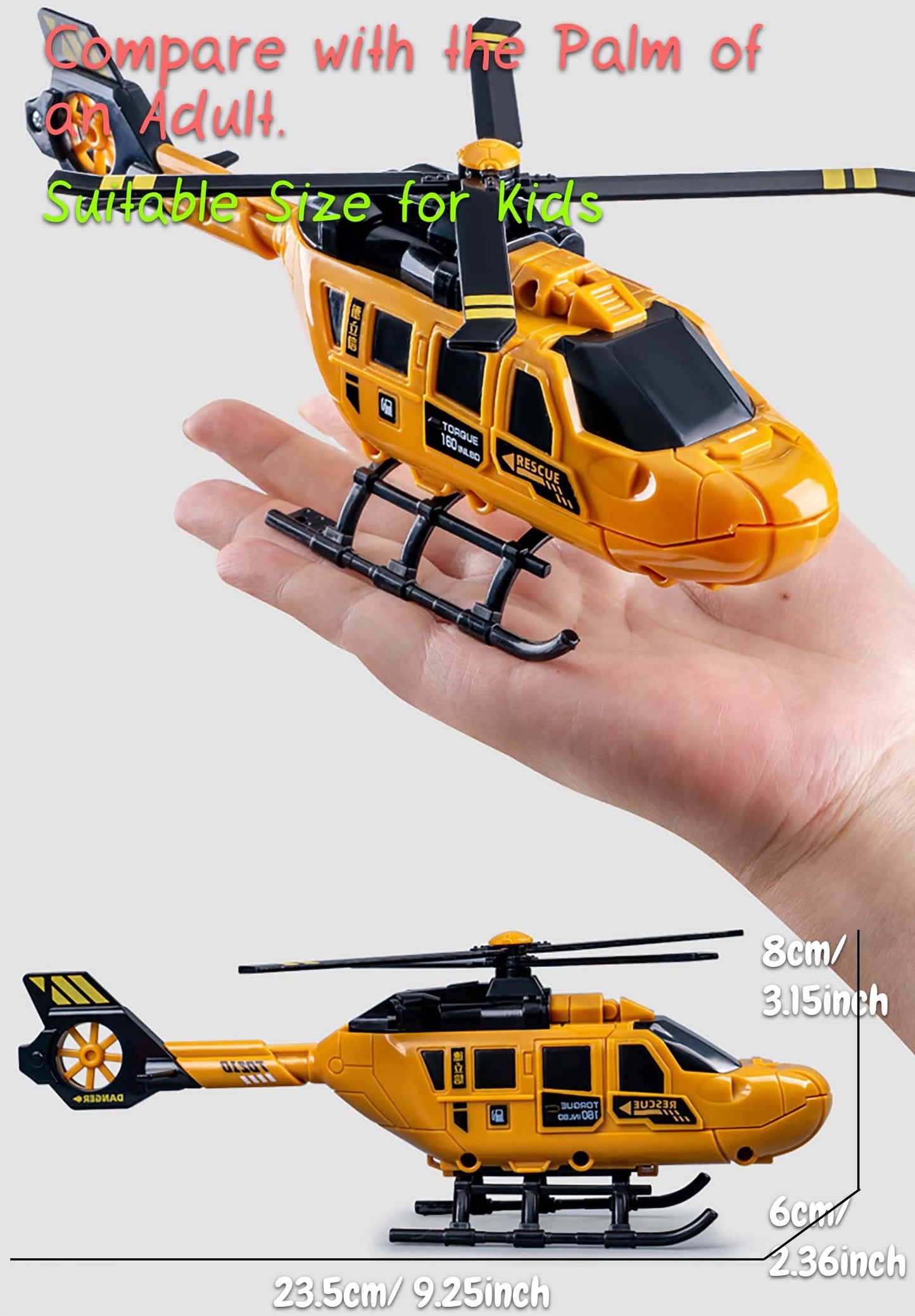 Rinnland Rescue Helicotper Toy for Kids with Wind-up Propellers, 1 DIY Pilot Figure Included – Cockpit Door Can Open