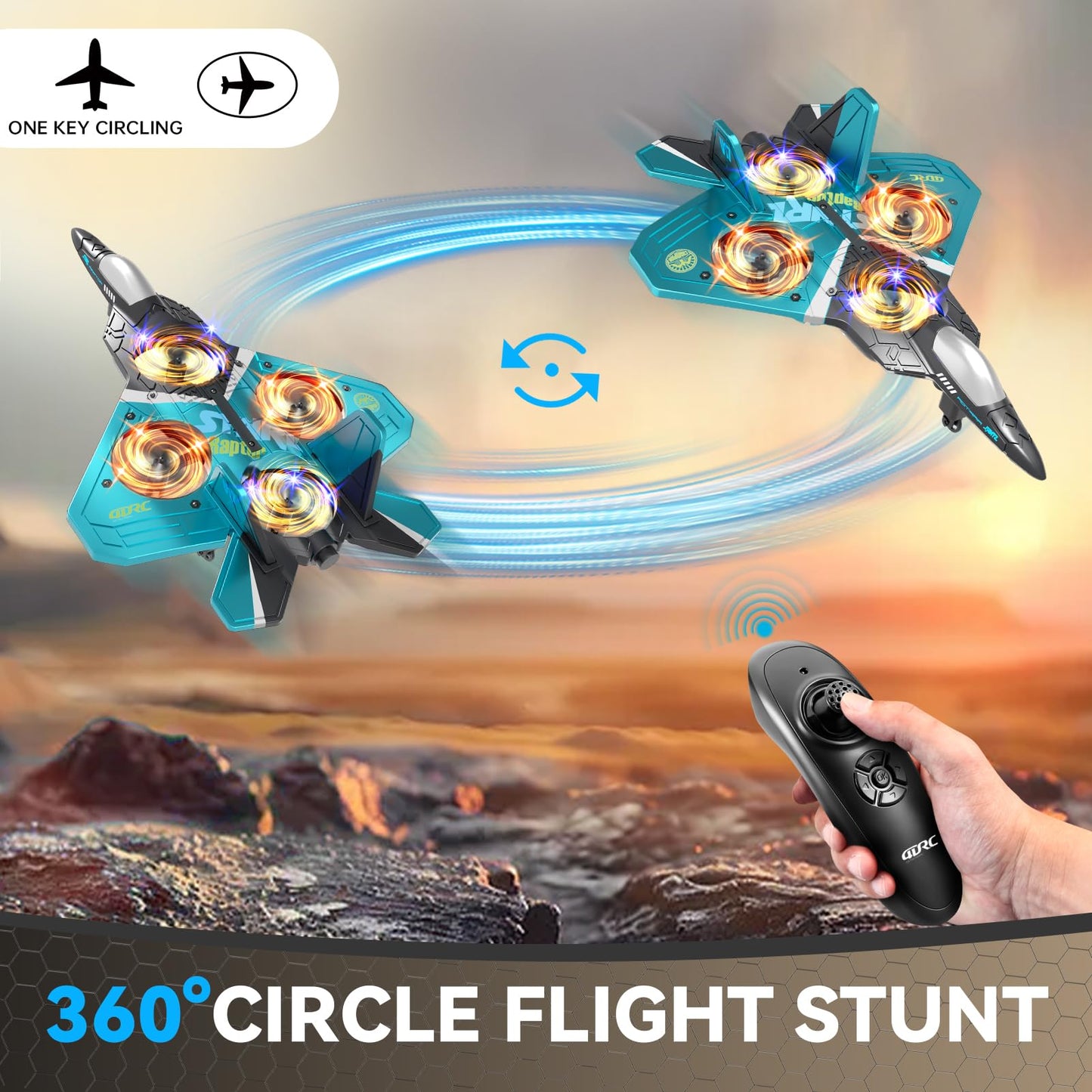 4DRC V17 Foam Remote Control Airplanes RC Planes for Kids Adults 4-7 8-16, RC Airplane Fighter Jet with Light, 360° Flip Fighter Jet Toy, Gravity Sensing, Stunt Roll, Airplane Toy Gifts for Kids Boys