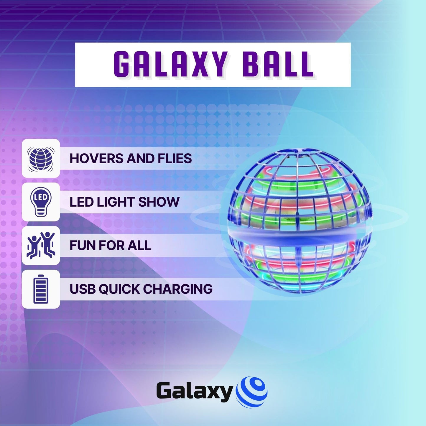 Galaxy Ball 2026 Flying Orb Toy Hand Controlled Drone Ball, Boomerang Hover Ball Toy LED Lights, USB Rechargeable Gravity Disc Spinner, Gesture Control Mini Drone for Kids 8-12 Indoor Hover Drone
