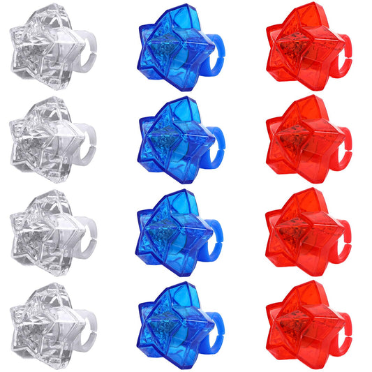 NORWANG 12 Pack Patriotic Light Up Rings, 4th of July Party Favors Red White Blue Glowing Star Accessories Finger Lights for Adults Memorial Day Independence Day Decoration Gifts Toy