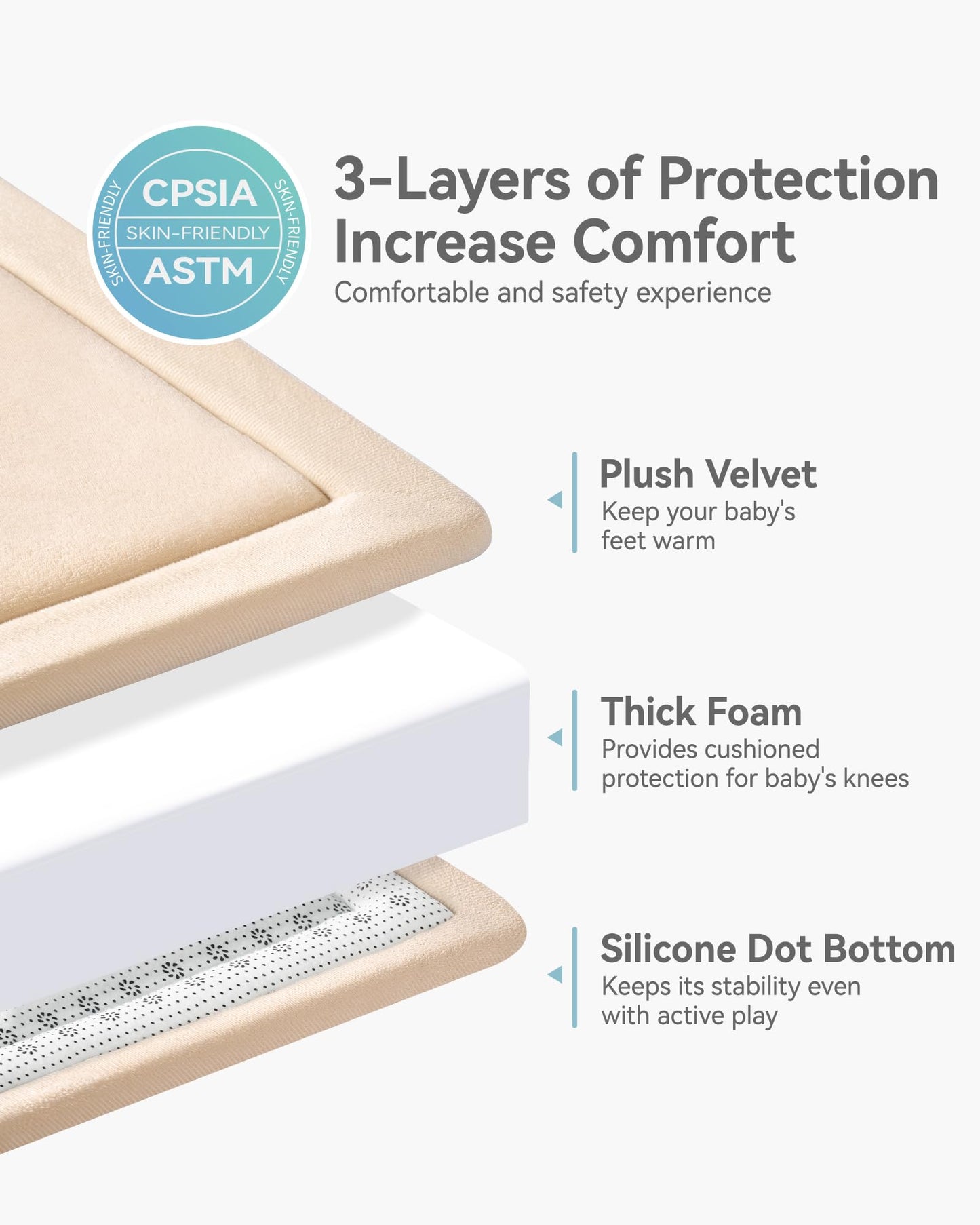 Ingdgnoso Baby Play Mat for Floor, 1.2" Thick Memory Foam 50"×50" Playpen Mat for Kids, Infants, Toddlers - Soft, Durable Baby Crawling Mat for Tummy Time, Sitting with Non-Slip Bottom (Beige)