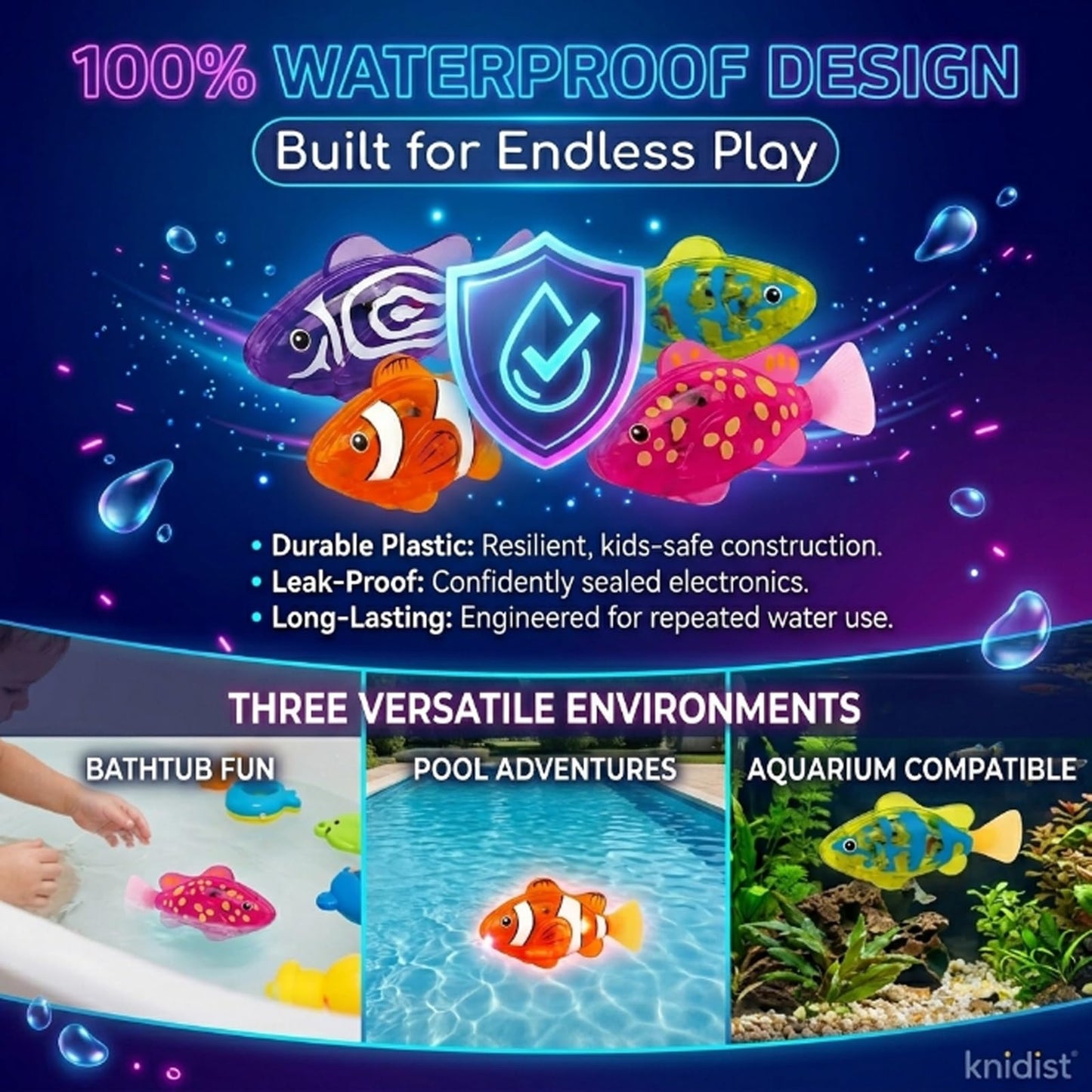 Swimming Robot Fish Water Activated LED Light Up Automatic Interactive Electric Realistic Bath Pool Aquarium Cat Pet Floating Motorized Glowing Sensory Play(12PCS)