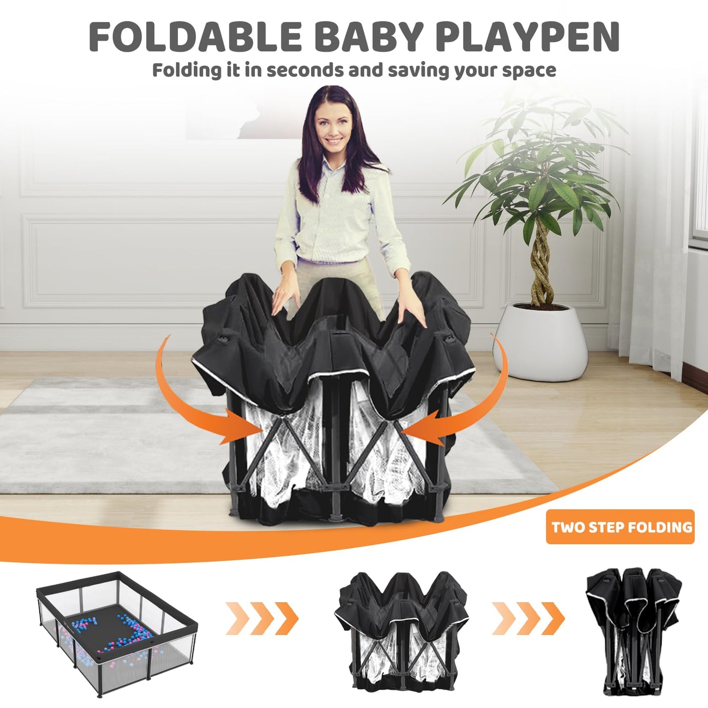 Taleco Gear Foldable Baby Play Pen with Mat, 50''x71'' Playpen for Babies and Toddlers, Playpen for Baby with Gate, Breathable,Foldable Travel Play Pen with 50 Ocean Balls