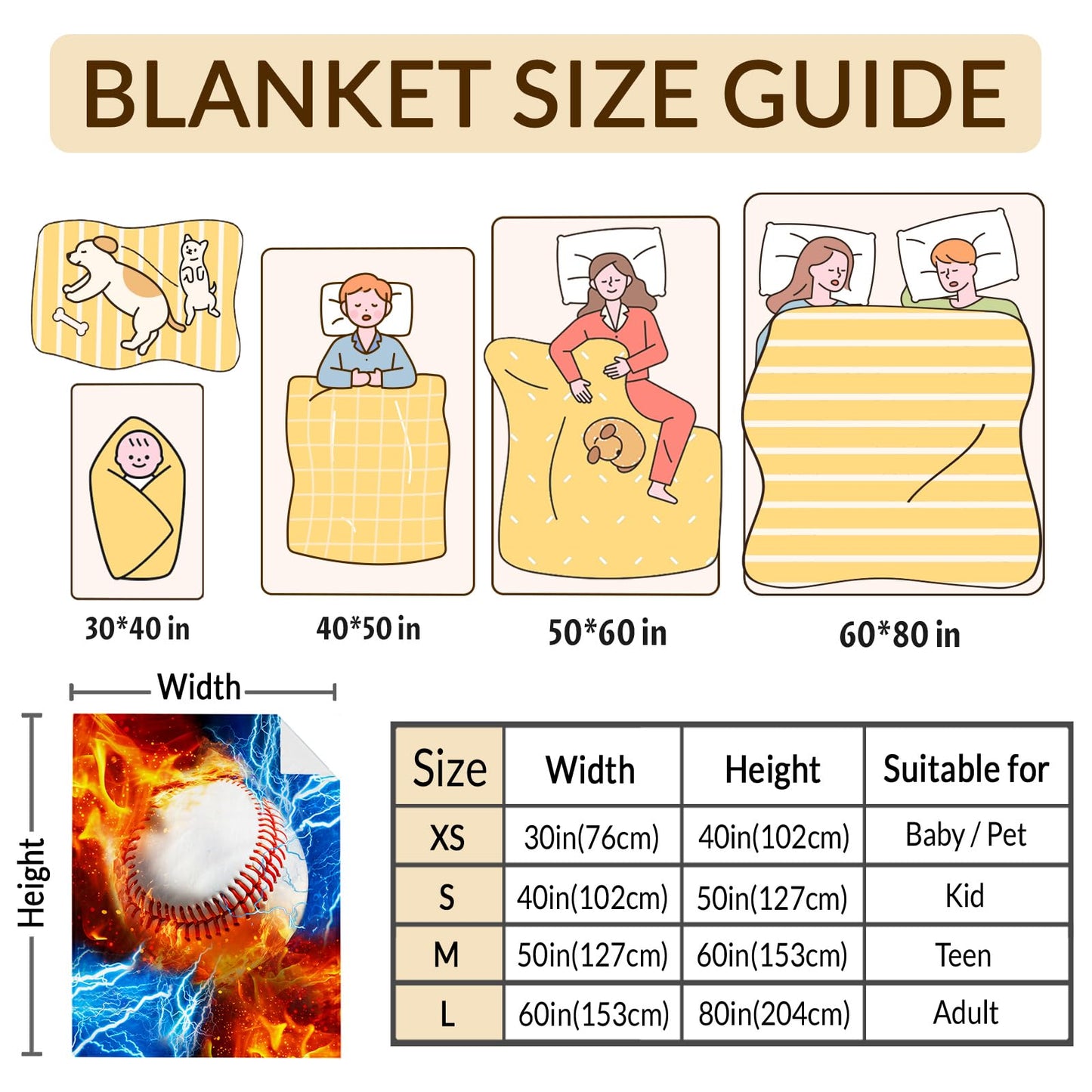 Baseball Blanket for Boys Baseball Blankets for Toddlers Kids Adults Team, 40”X50” Lightweight Soft Sport Throw for Sofa Couch Bed Office for Son Birthday