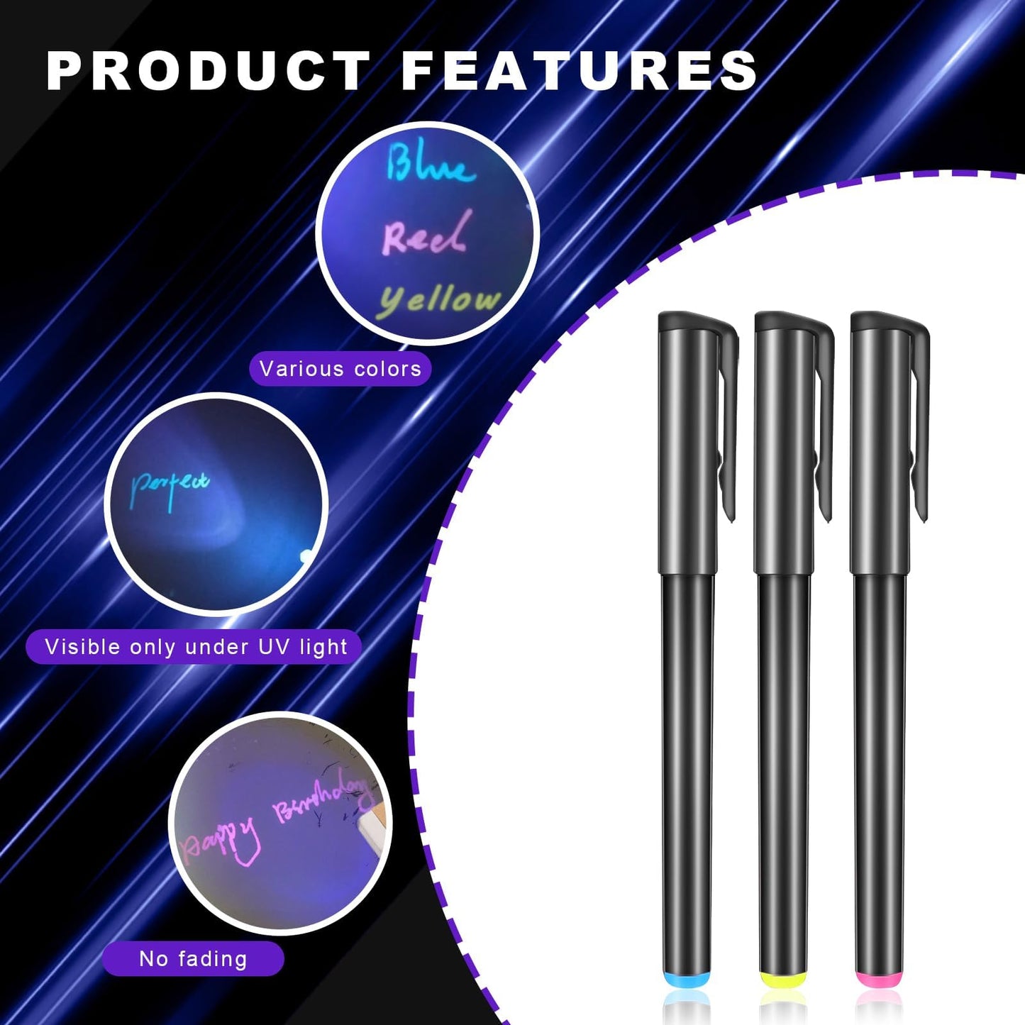 Daemson Invisible Ink Pen, Spy Pen with 6 PCS Mini UV LED Keychain Flashlight, Disappearing Ink Magic Pens with Black Light Markers for Secret Notes, Fit for Christmas Halloween Holiday Gifts (6 PCS)