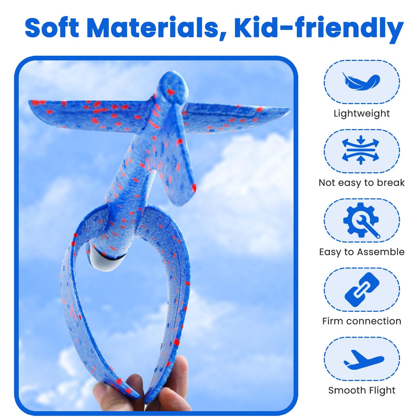 CACASO 4 Pack Foam Airplane Toys,13.5" Hand Throwing Foam Airplanes,Flying Toy for Kids Toddler,Styrofoam Glider Airplanes for Outdoor Sport Games,Birthday Gifts,Party Favors