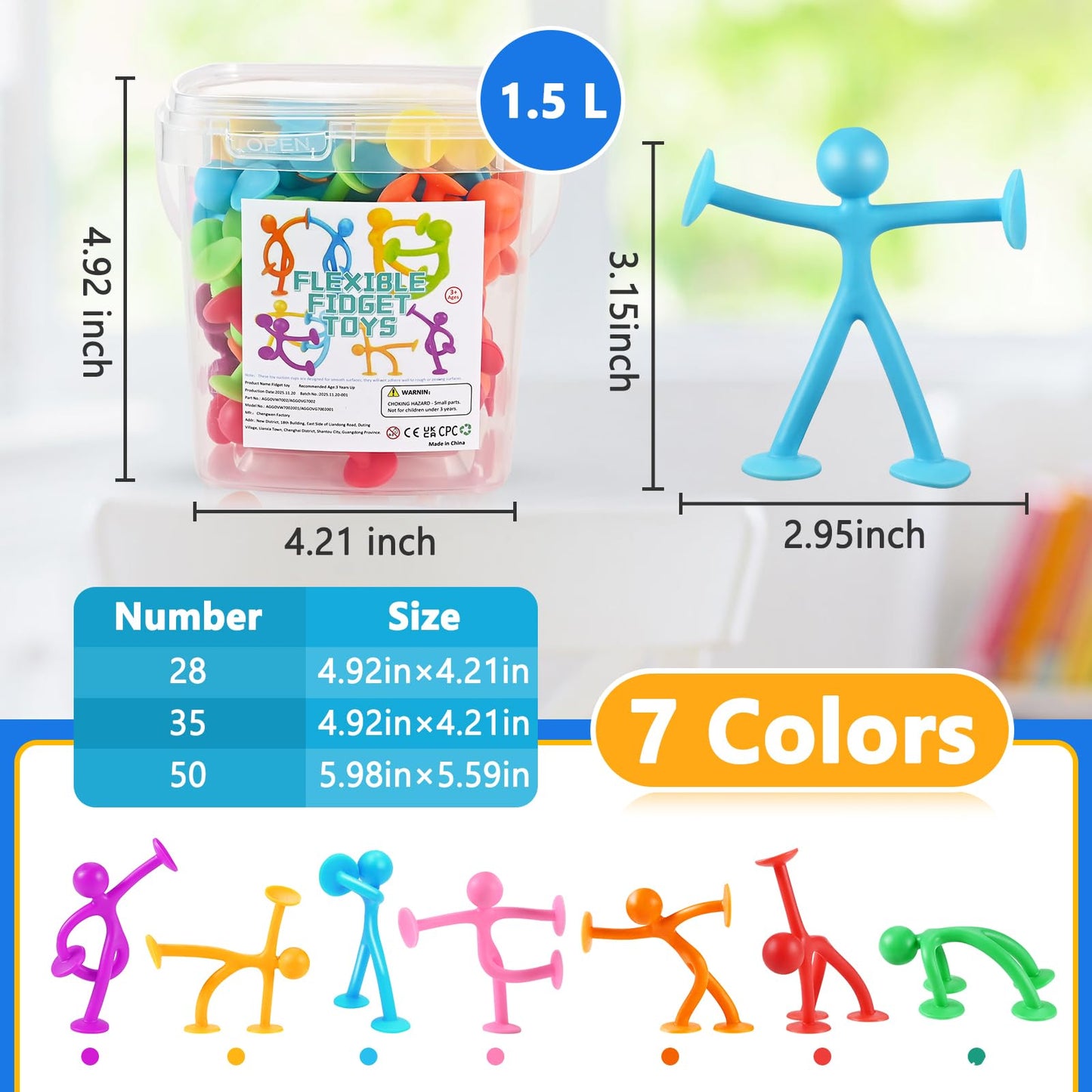GOLDGE 50 Pack Suction Cup Fidget Toys Set,Humanoid Sensory Toys for Kids with Autism, ADHD, & Stress Relief, Bath & Travel Toys for Classroom,Party Favors, Stocking Stuffers for Boys Girls
