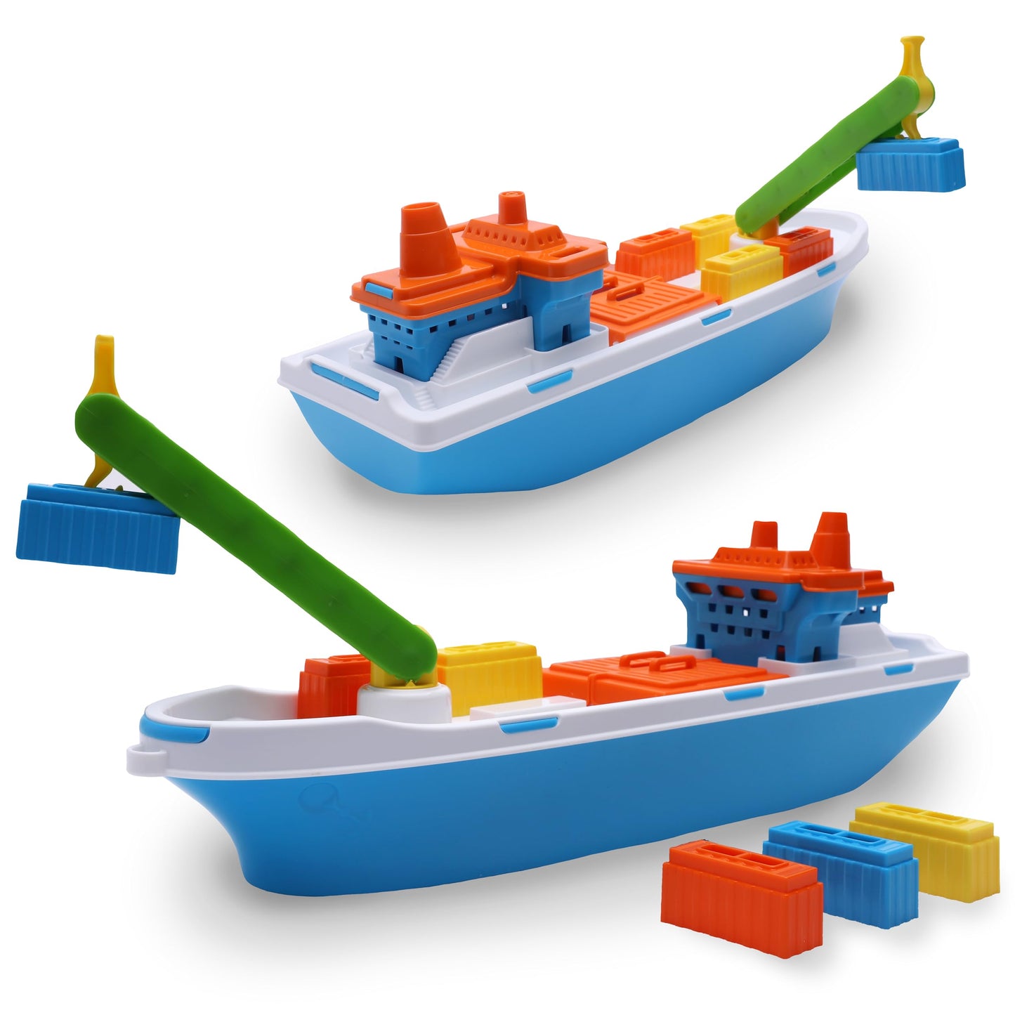 Toyland® 41cm (16") Colourful Cargo Ship with Moveable Doors, Crane & 6 Plastic Containers - Kids Floating Water Toy - Pool & Bathtime Toys - 3 Years+