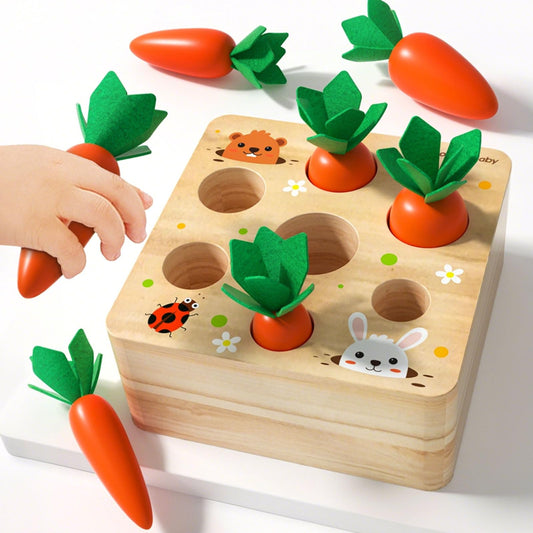 Goryeo Baby Wooden Carrot Harvest Montessori Toy for Toddlers 1-3, Shape Sorter Sensory Learning Toy for 1 2 3 Year Old, Fine Motor Skills Size Matching Educational Toy for Boys Girls, Birthday Gift