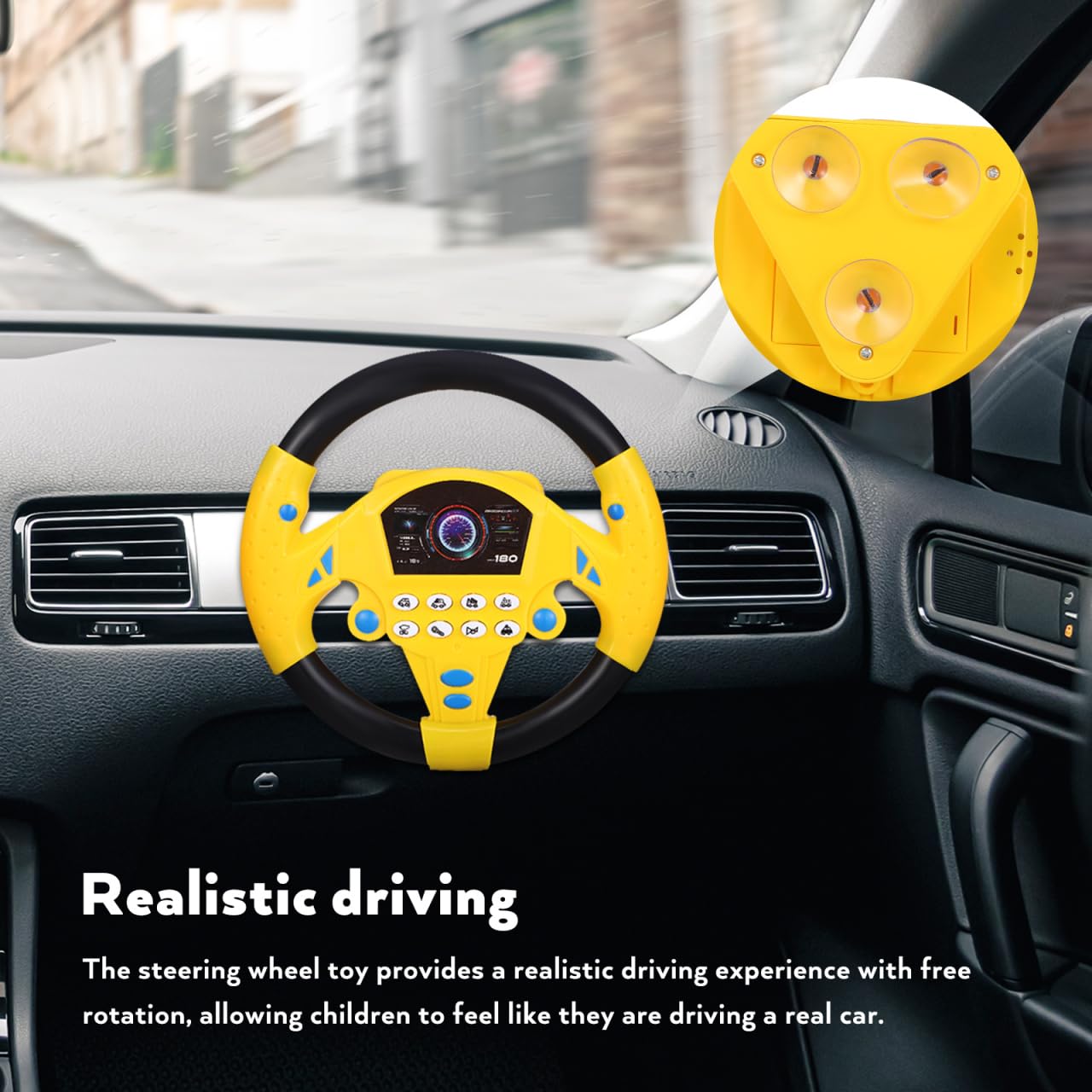 Homoyoyo 2Pcs Toy Steering Wheel for Kids, Simulated Driving Controller with Music for Car, Fake Steering Wheel Electric Early Learning Educational Toy for Boys and Girls (1Black&Yellow/1Powder&Blue)