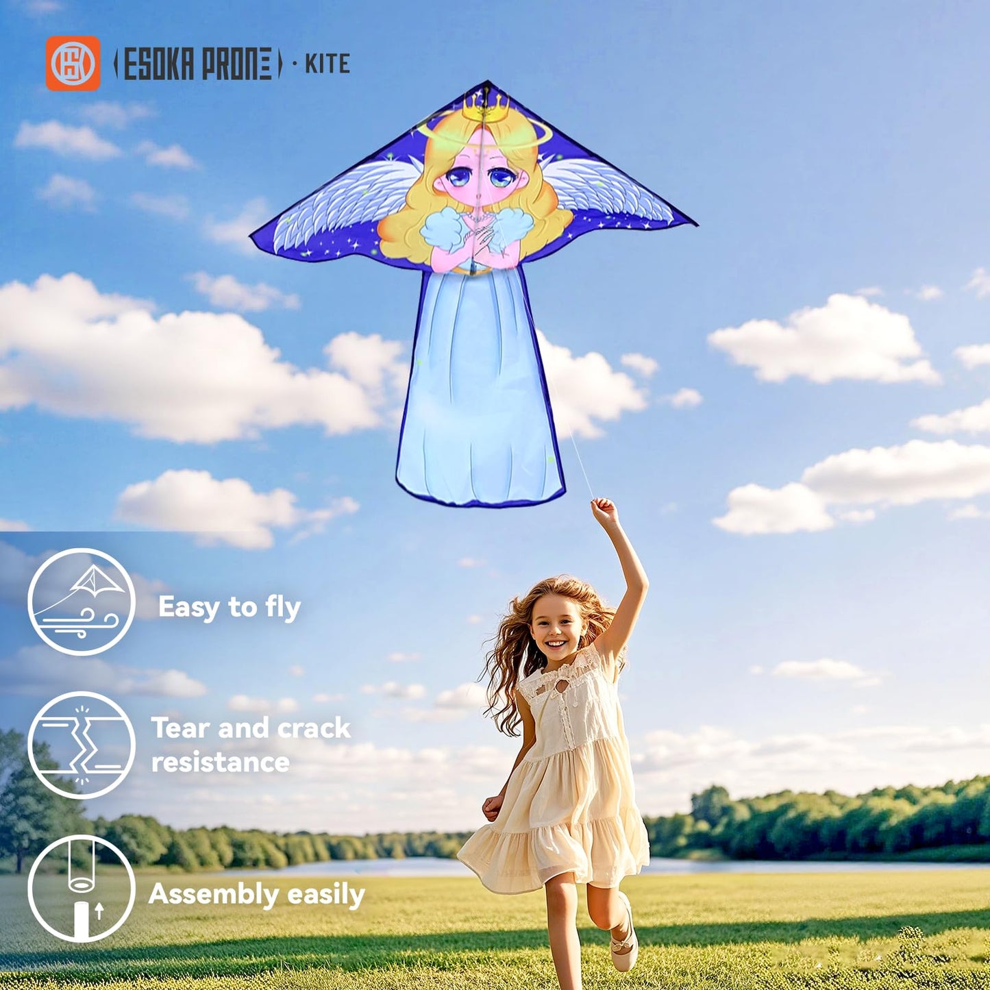Kites for Adults & Kids Ages 4-8,Beach Kites Easy to Fly for Beginner, with Handle and 328ft Kite String，Best Toy and Gift for Boys & Girls. (Blue Haired Mermaid+Angel, 2)