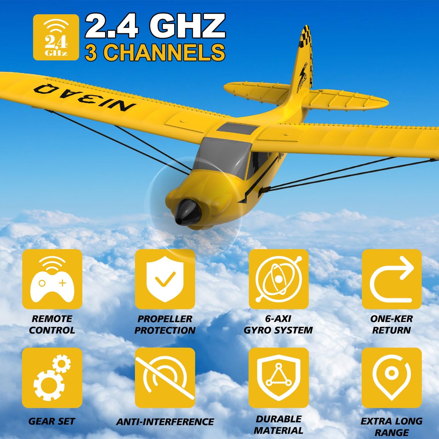 28℃ RC Plane 3 Channel Remote Control Airplane Trainer Sport Cub S2 with Propeller Saver&Xpilot Stabilization System,One-Key U-Turn Easy to Fly for Beginners, Kids, Adults, Yellow (761-14 RTF)