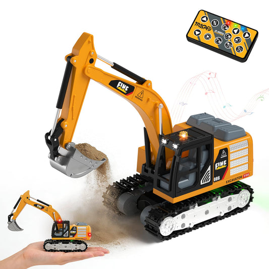 YESHIN 1/64 Remote Control Excavator, Mini Alloy Metal RC Construction Vehicle with Shovel, Type-C Direct Charging RC Excavator, Lights & Sound, Birthday Gift for Boys Girls 3+