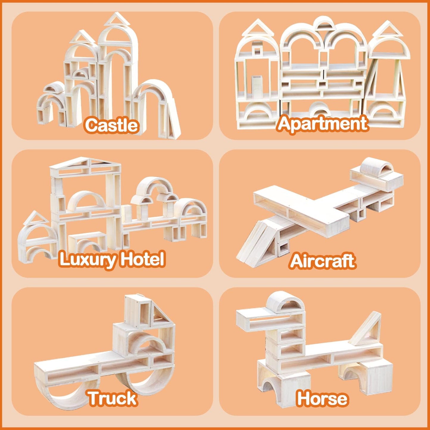 Xylolin Over-Sized Hollow Wooden Block Set for Kids, Natural 29 Piece Set of Large Wood Blocks, Preschool Toddler Building and Stacking Blocks, Wooden Toys Building Blocks for Kindergarten