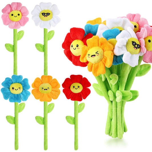 ZJoey 10 Pcs Plush Smile Flower Stuffed Bendable Stems Plush Bouquet Toy Soft Flower 12.6 Inch for Christmas 2026 Mother's Day Girl Girlfriend Wife(Elegant Style)