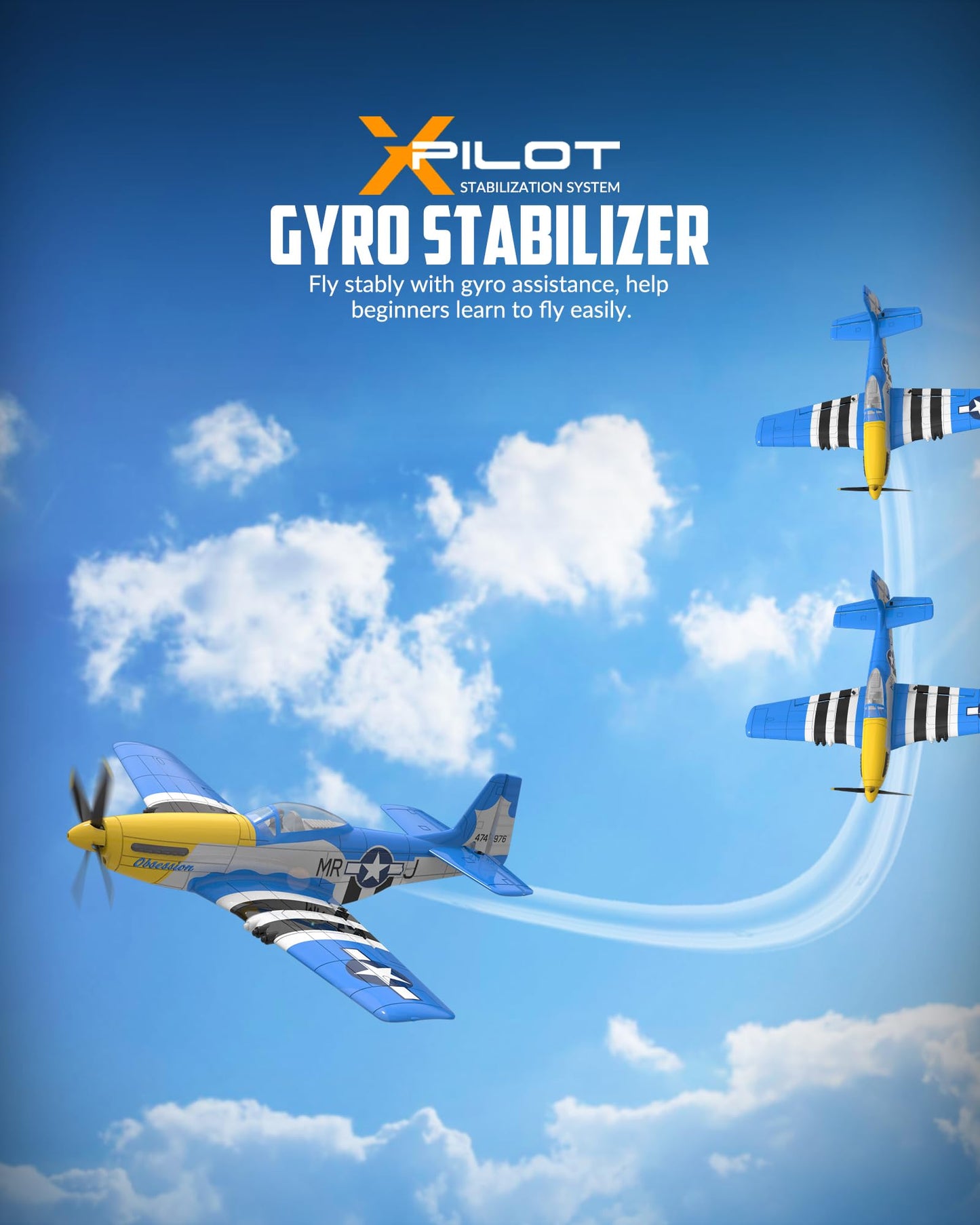 VOLANTEXRC RC Plane 4 Channel P51D Mustang Remote Control Airplane Fighter RTF with 6-Axis Gyro, 3 Modes Easy to Fly, 2.4GHz Radio Controlled Aircraft for Beginners & Adults (Blue)