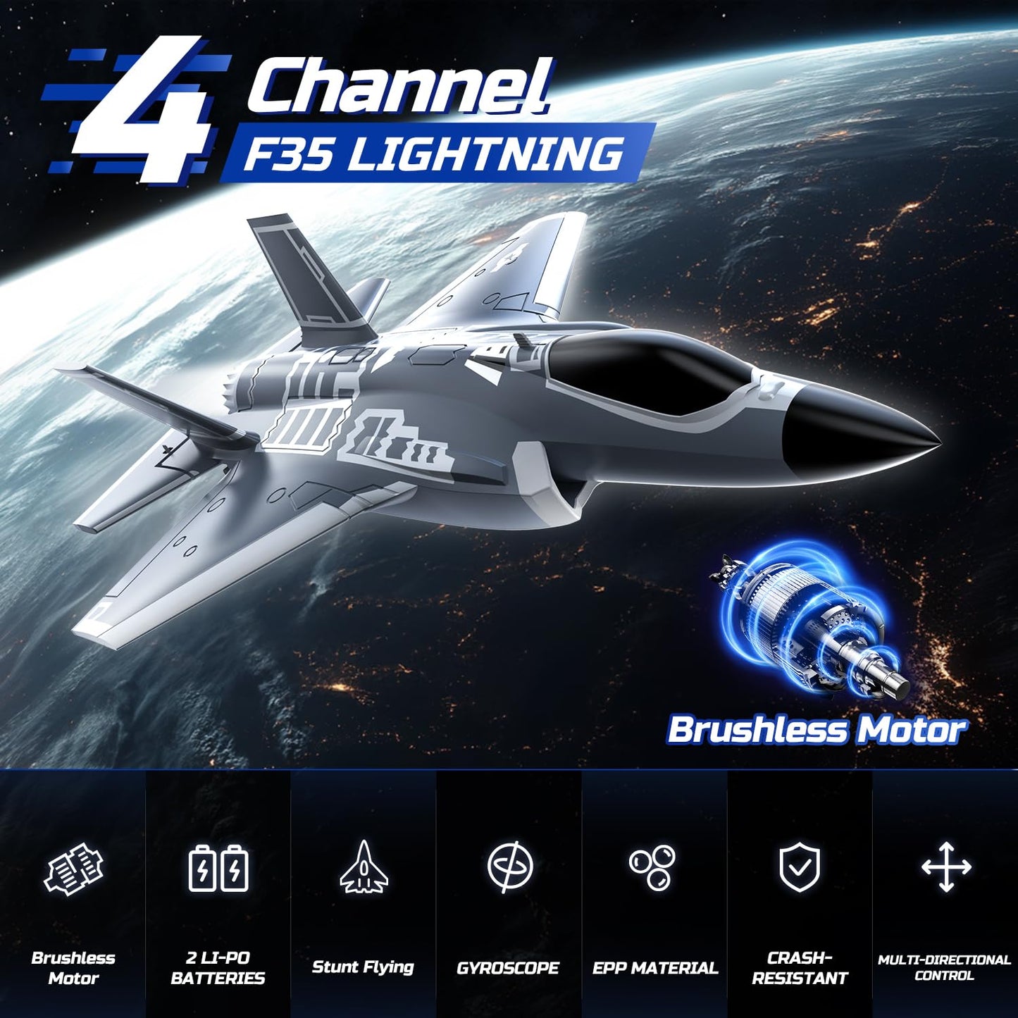 DEERC F35 4 Channel Brushless RC Plane for Adults Remote Control Airplane EDF Fighter Jet,2.4GHz 6-axis Gyro Stabilizer EPP RTF Hobby Glider Aircraft Plane Easy to Fly for Advance Player